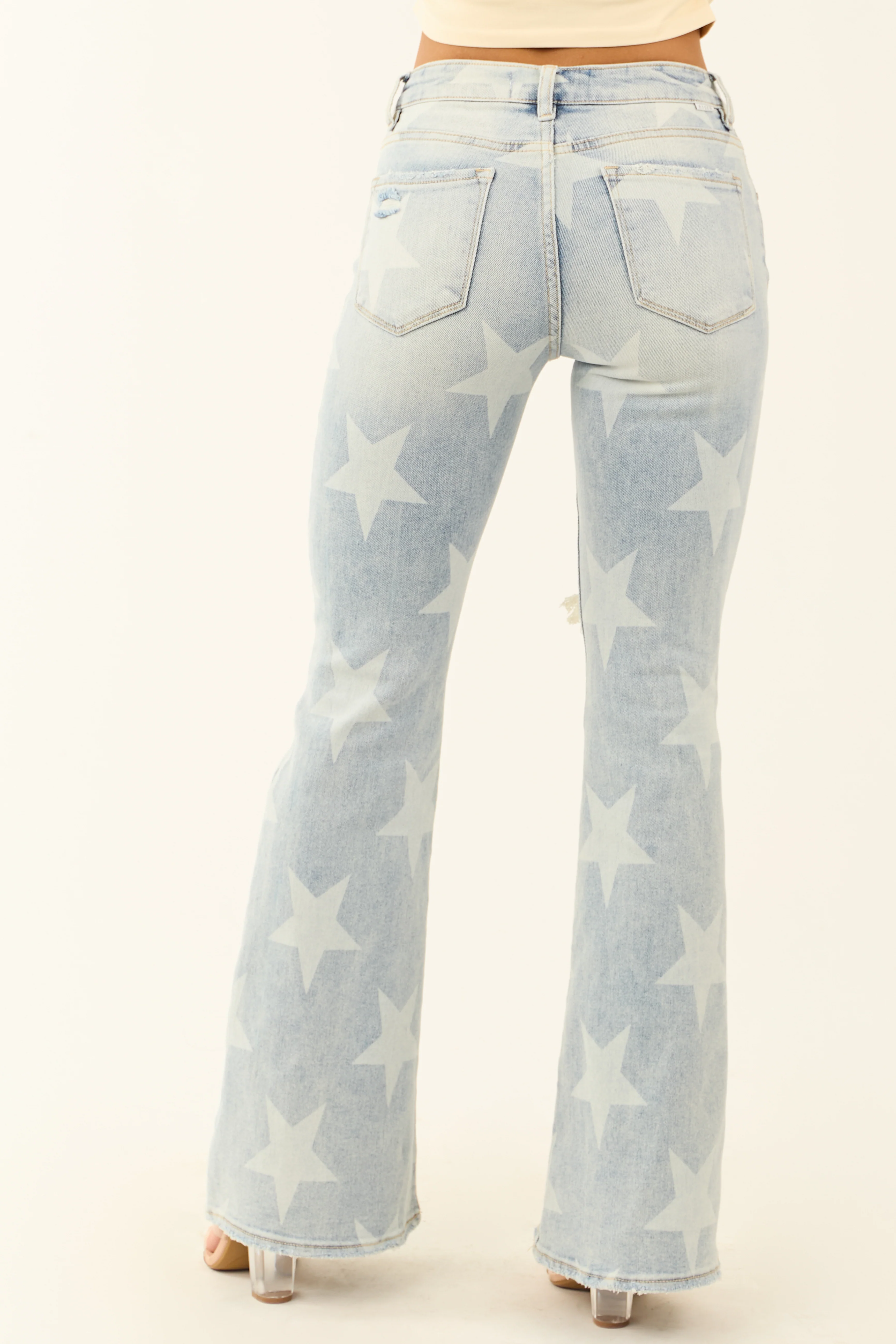 Risen Mid Rise Star Print Stretchy Flare Jeans - Image 5