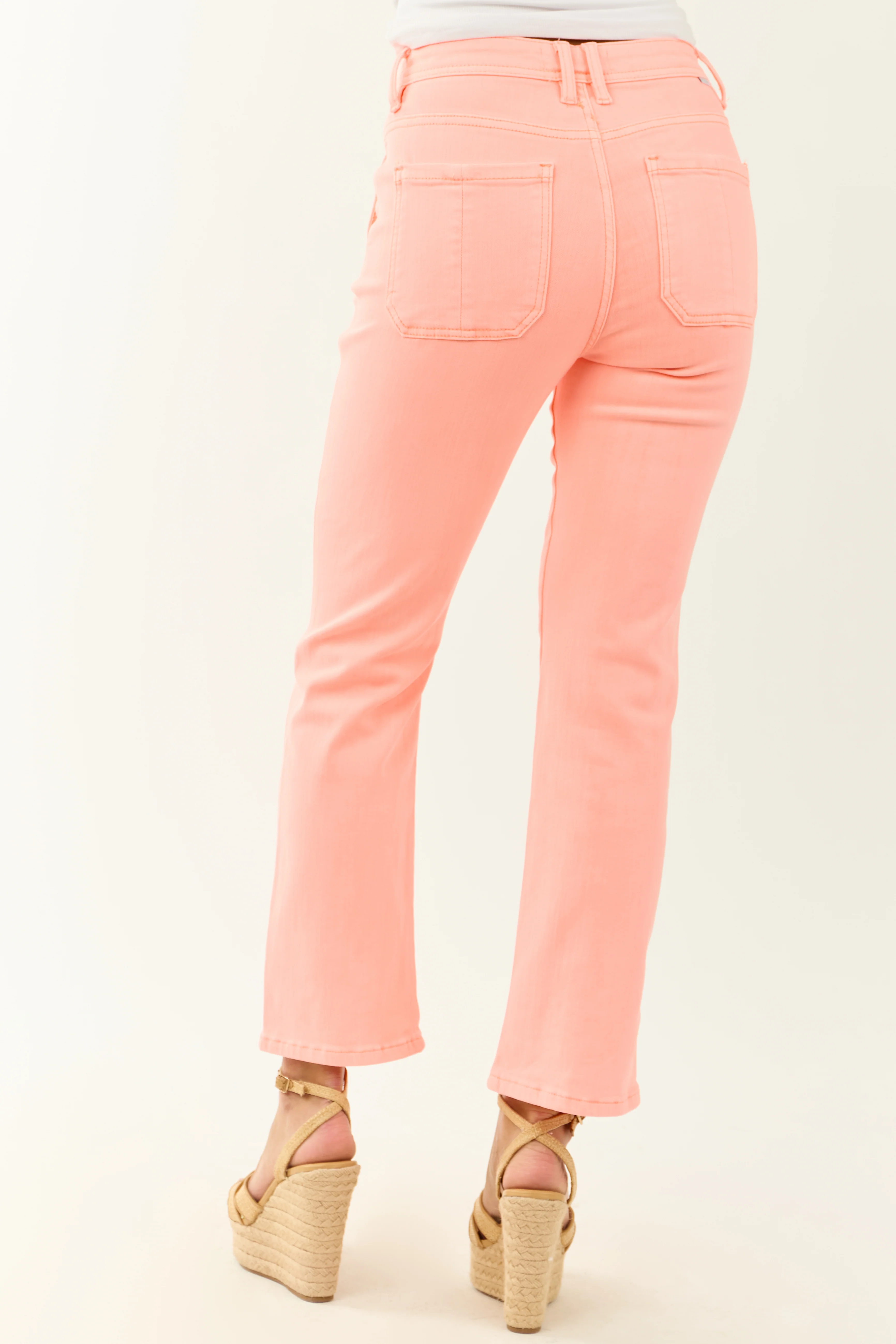 Risen Neon Coral Straight Tummy Control Stretchy Jeans - Image 4
