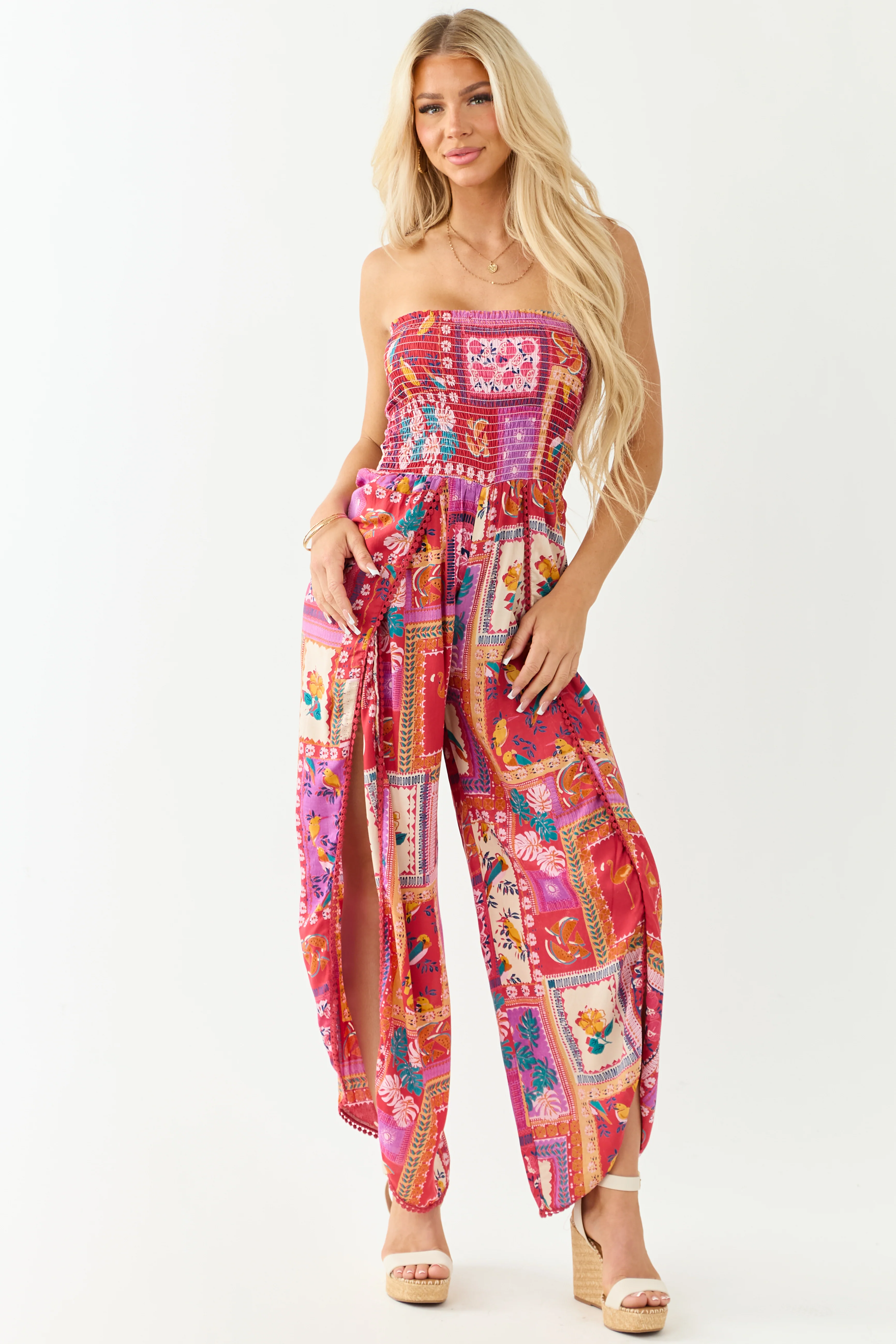 Ruby Abstract Print Strapless Side Slit Jumpsuit - Image 2