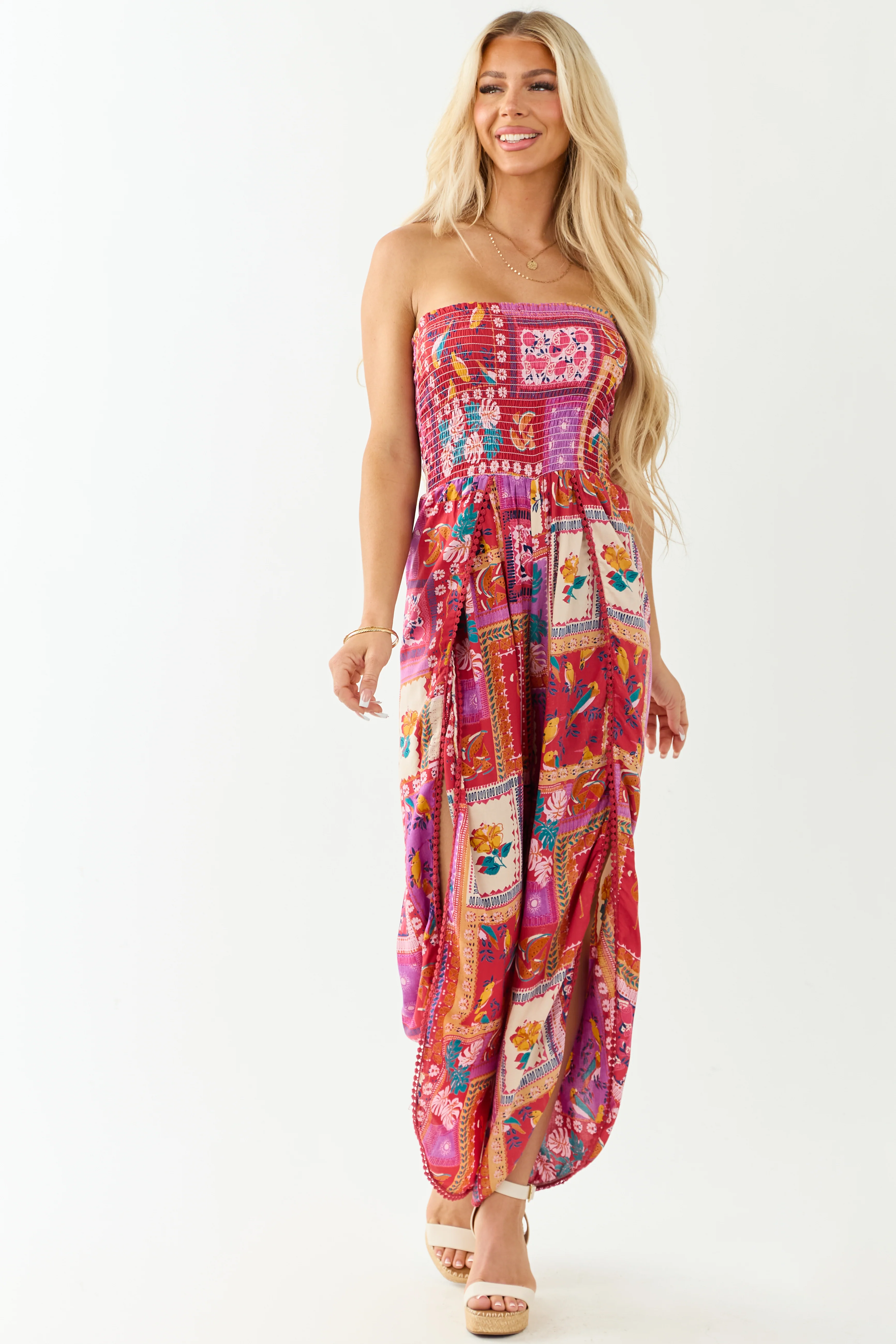 Ruby Abstract Print Strapless Side Slit Jumpsuit - Image 3