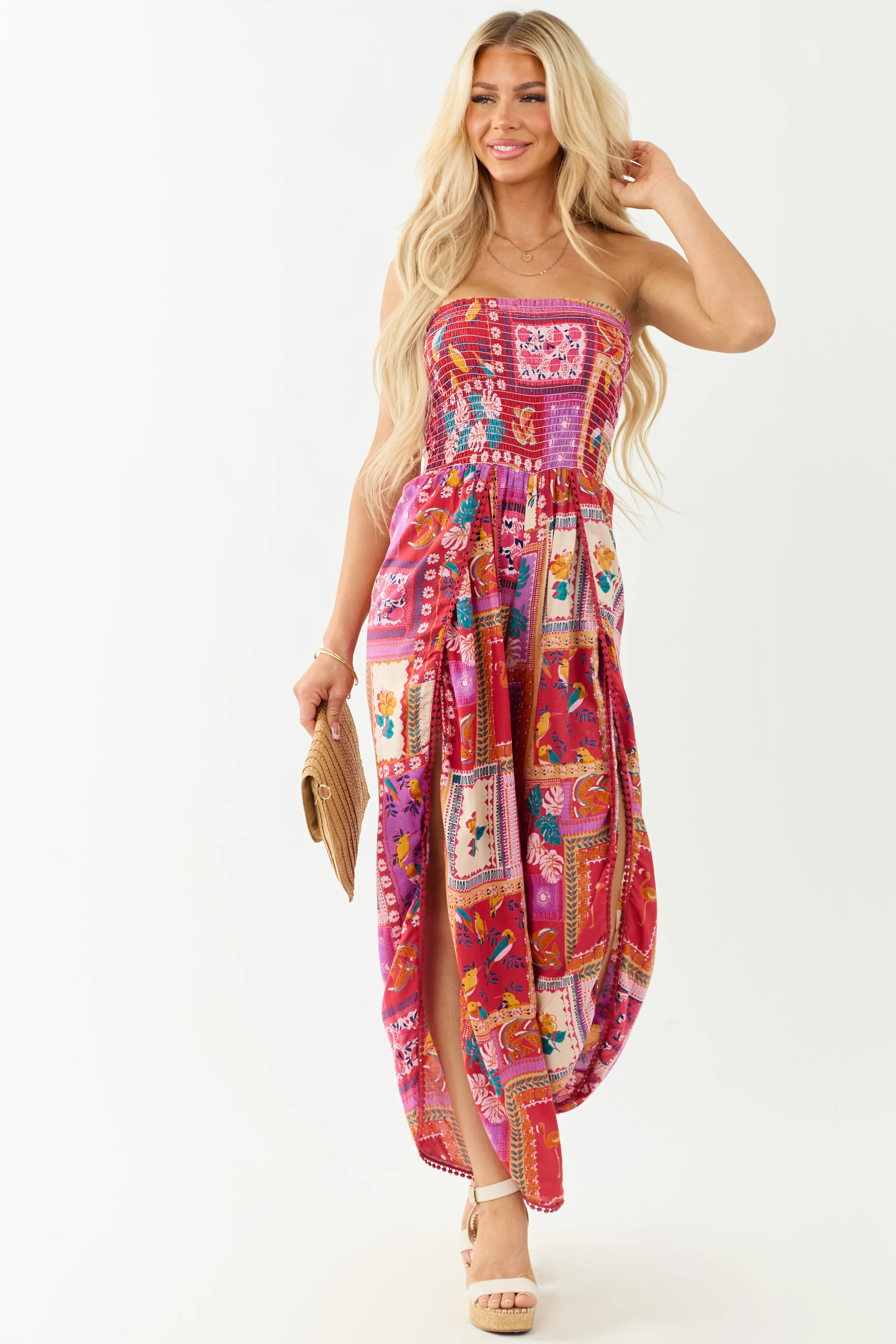 Ruby Abstract Print Strapless Side Slit Jumpsuit - Image 4