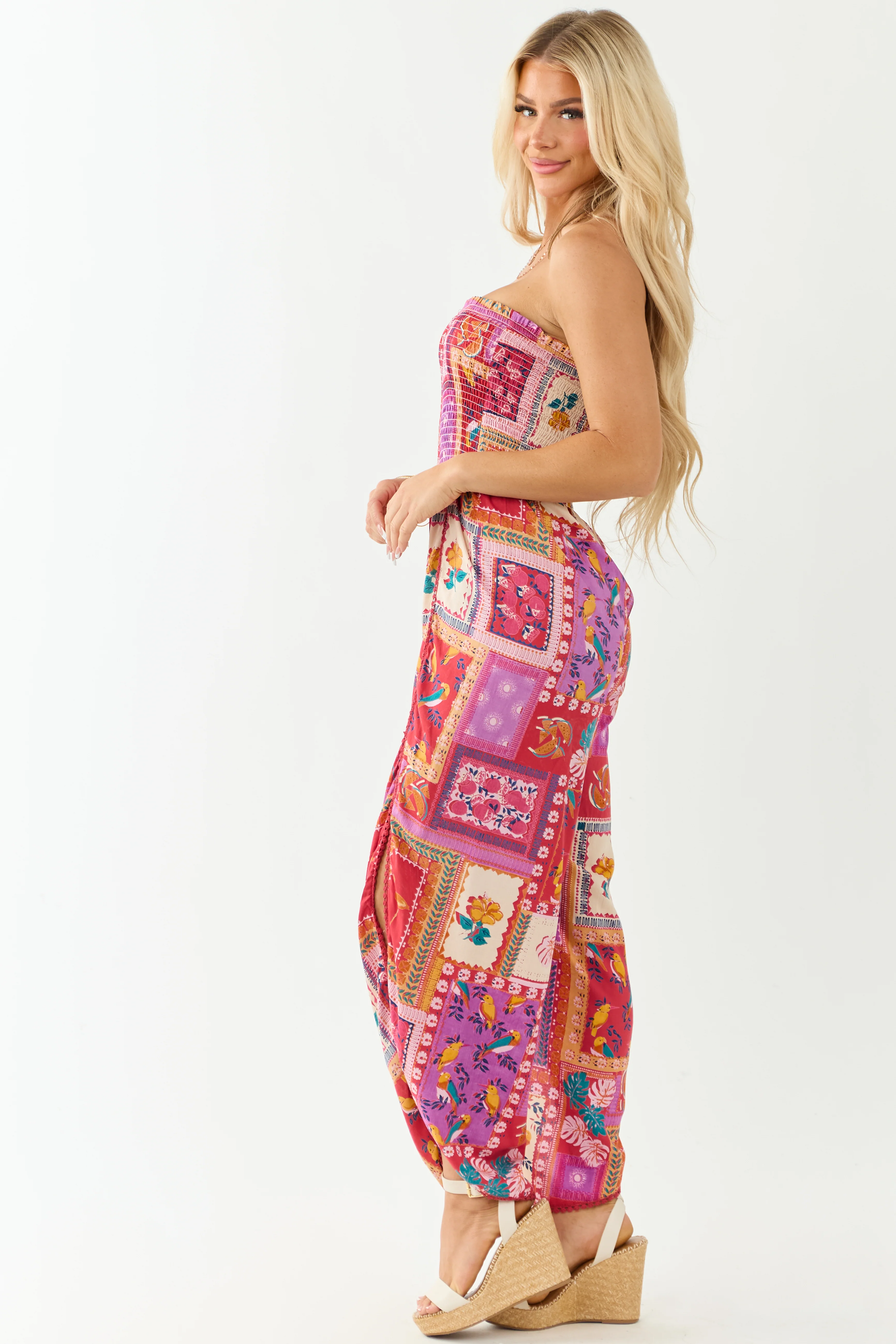 Ruby Abstract Print Strapless Side Slit Jumpsuit - Image 5