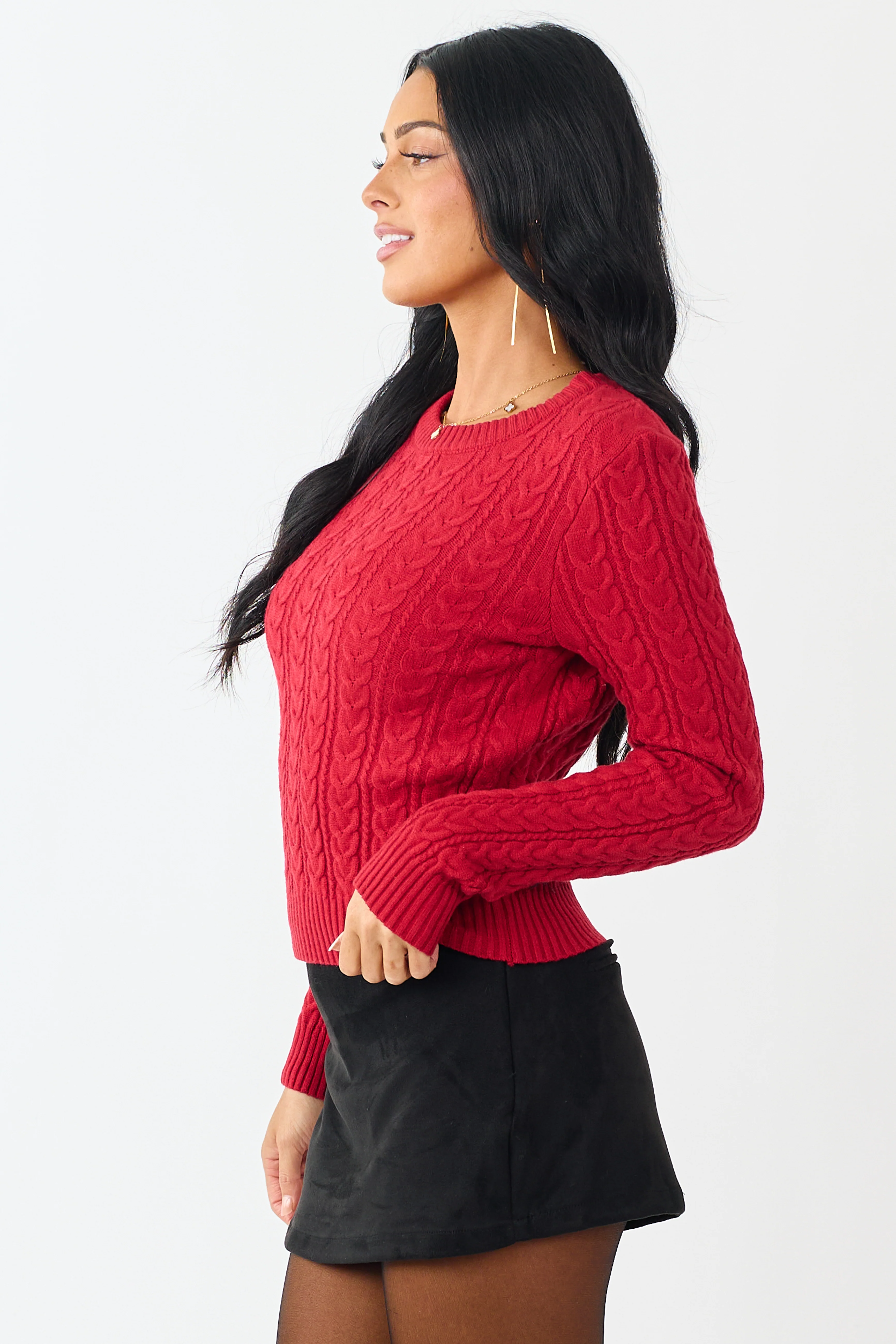 Ruby Cable Knit Semi-Cropped Fitted Sweater - Image 4