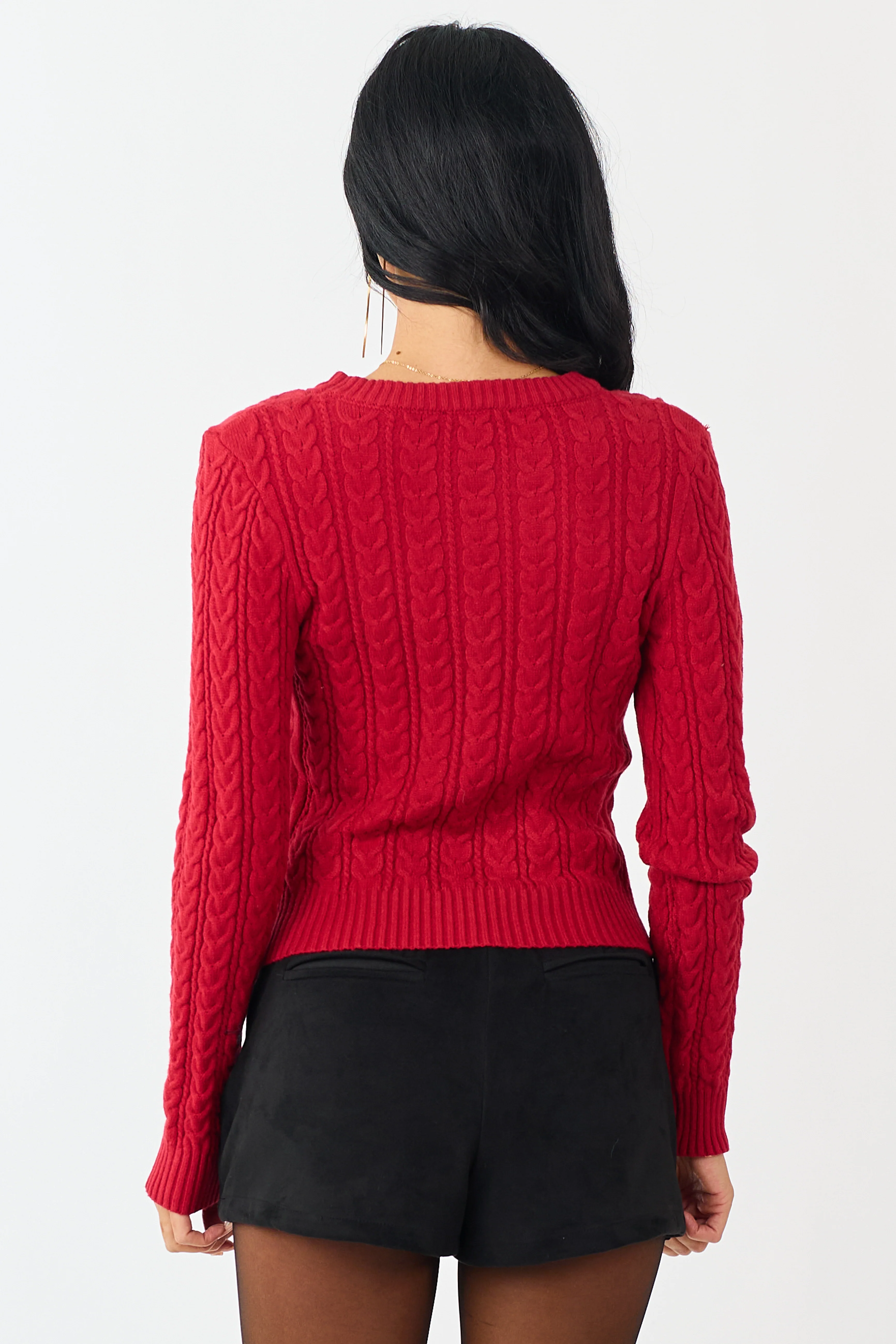 Ruby Cable Knit Semi-Cropped Fitted Sweater - Image 5