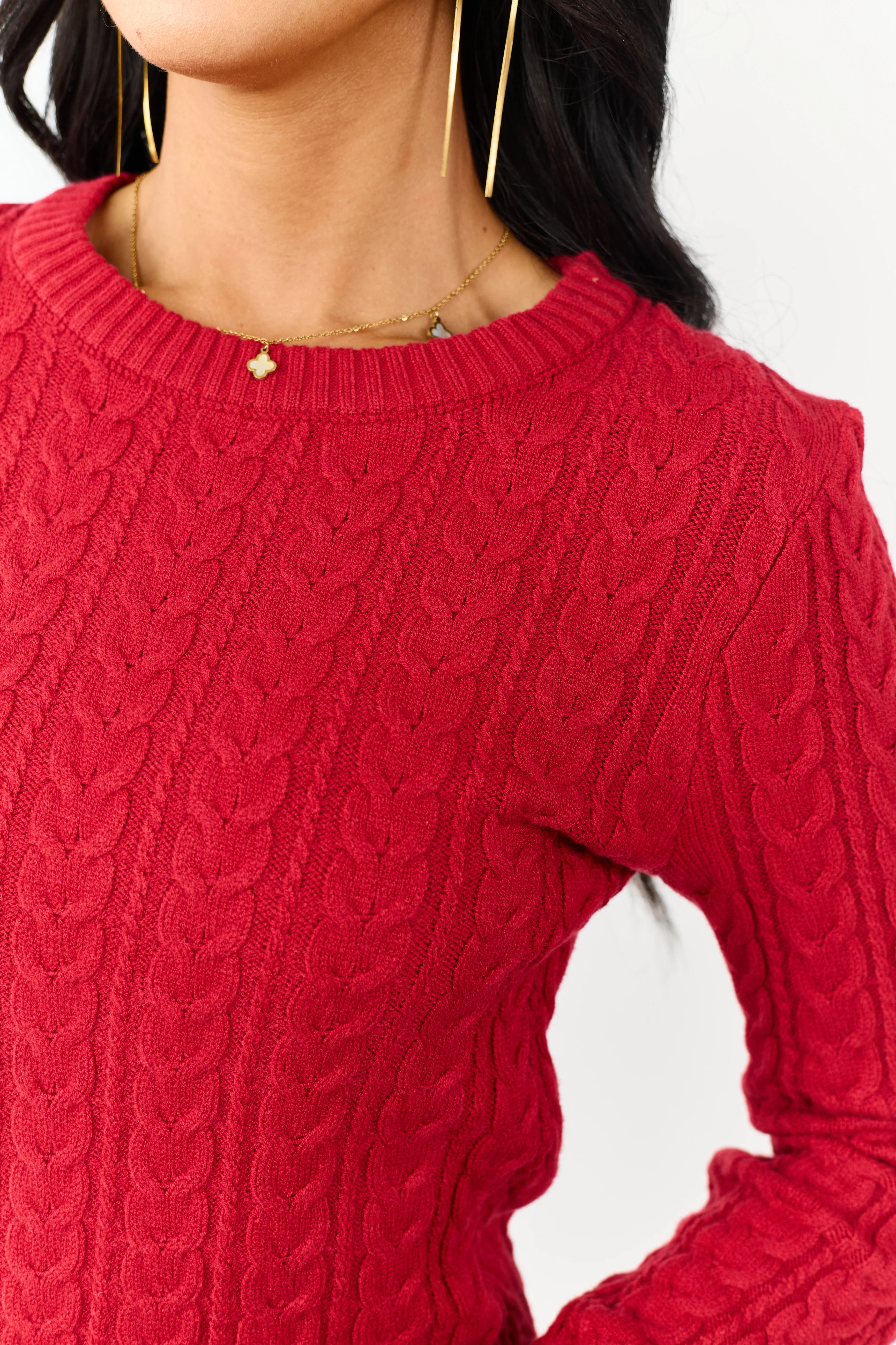 Ruby Cable Knit Semi-Cropped Fitted Sweater - Image 6