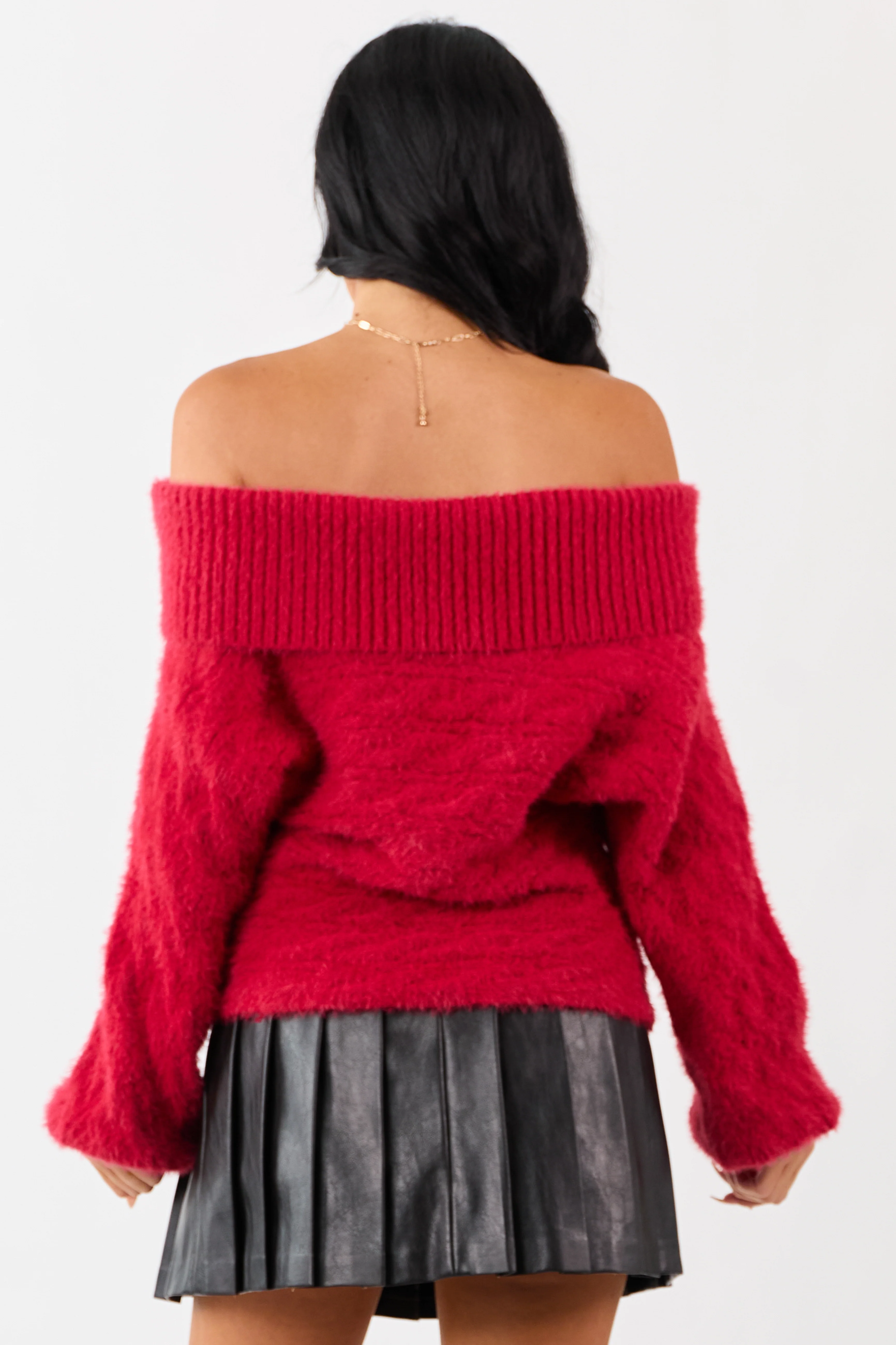 Ruby Fold Over Off Shoulder Eyelash Knit Sweater - Image 7