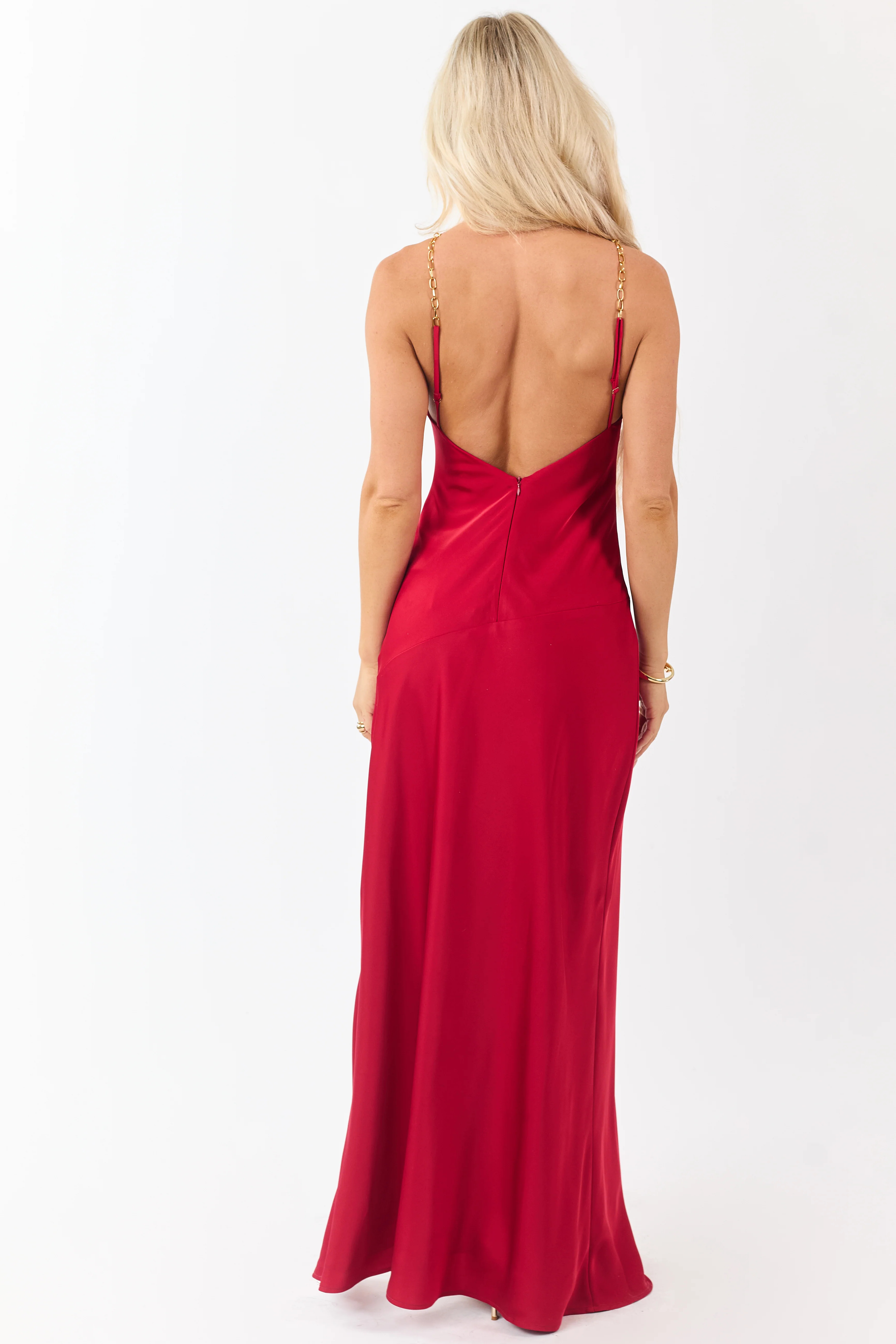 Ruby Satin Chain Halter Neck Backless Maxi Dress - Image 5