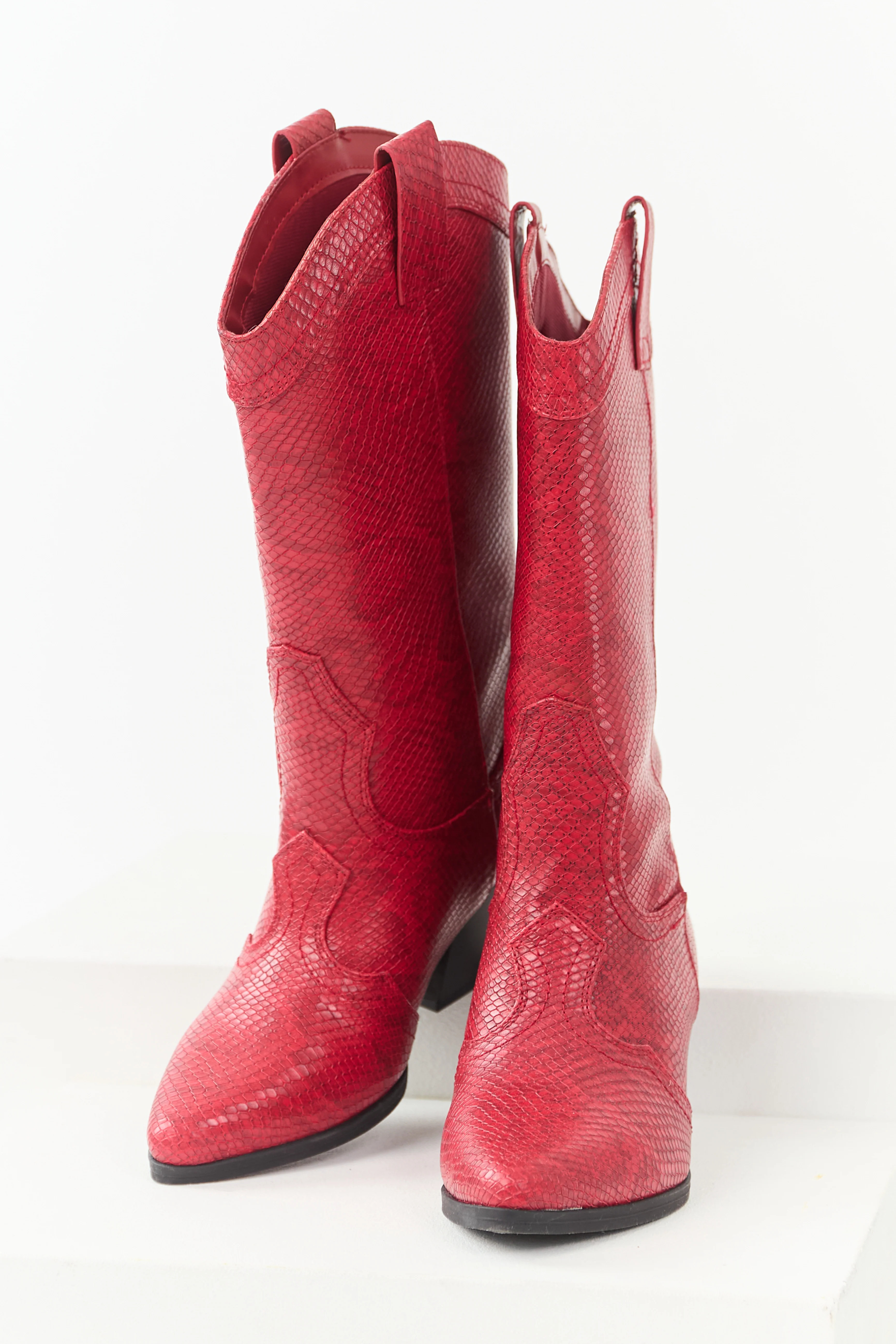 Ruby Snakeskin Pattern Tall Western Boots - Image 2