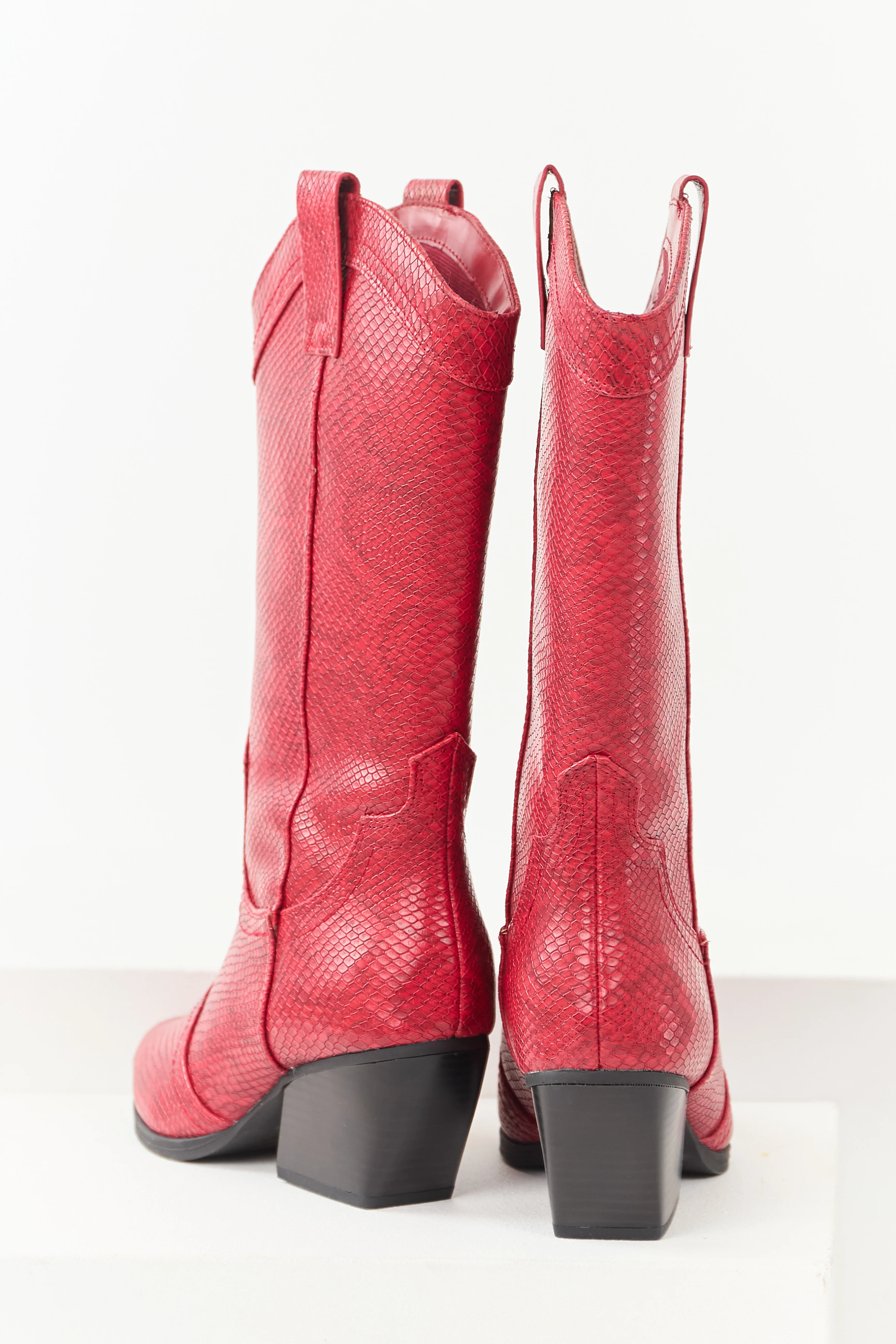 Ruby Snakeskin Pattern Tall Western Boots - Image 3