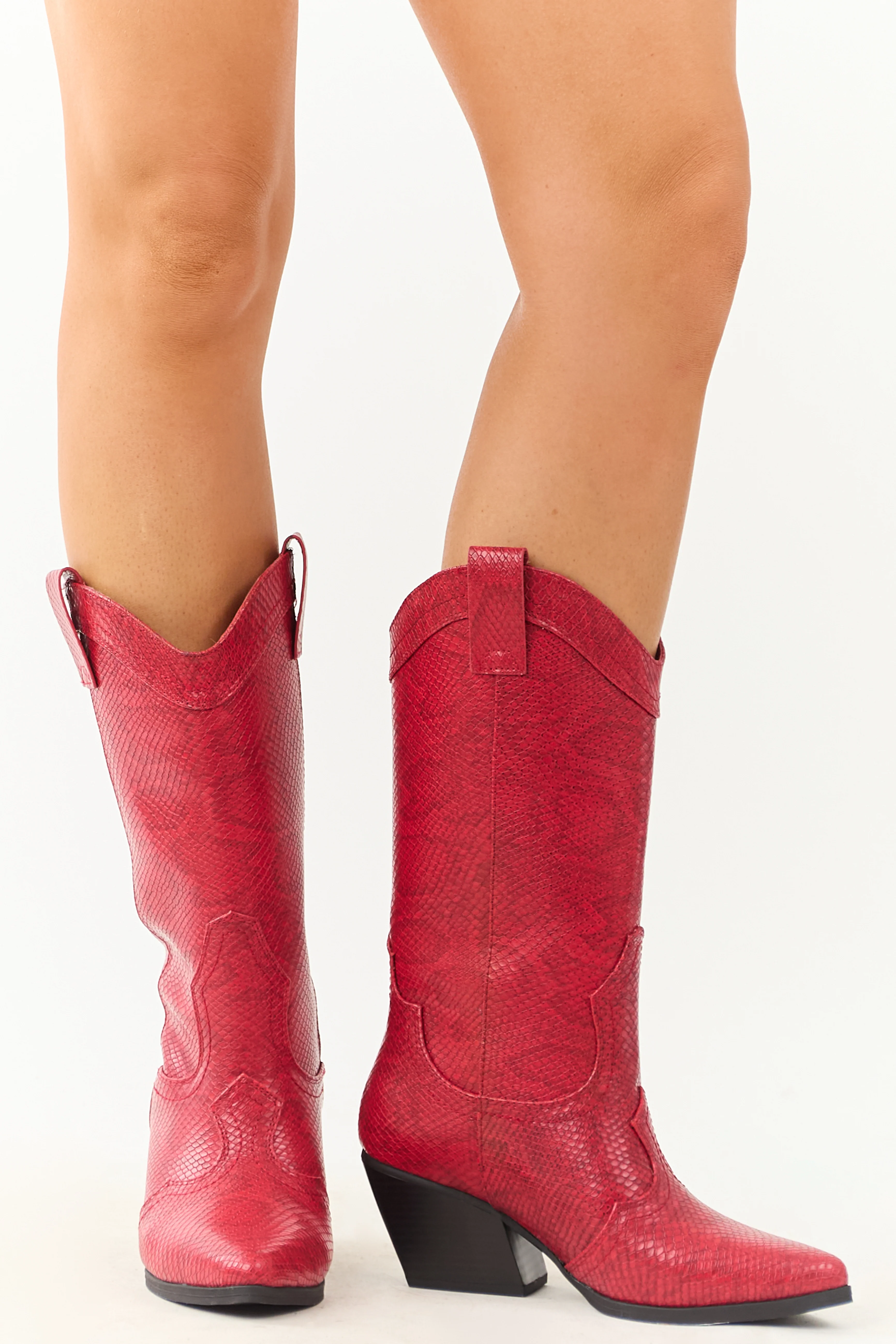 Ruby Snakeskin Pattern Tall Western Boots - Image 4