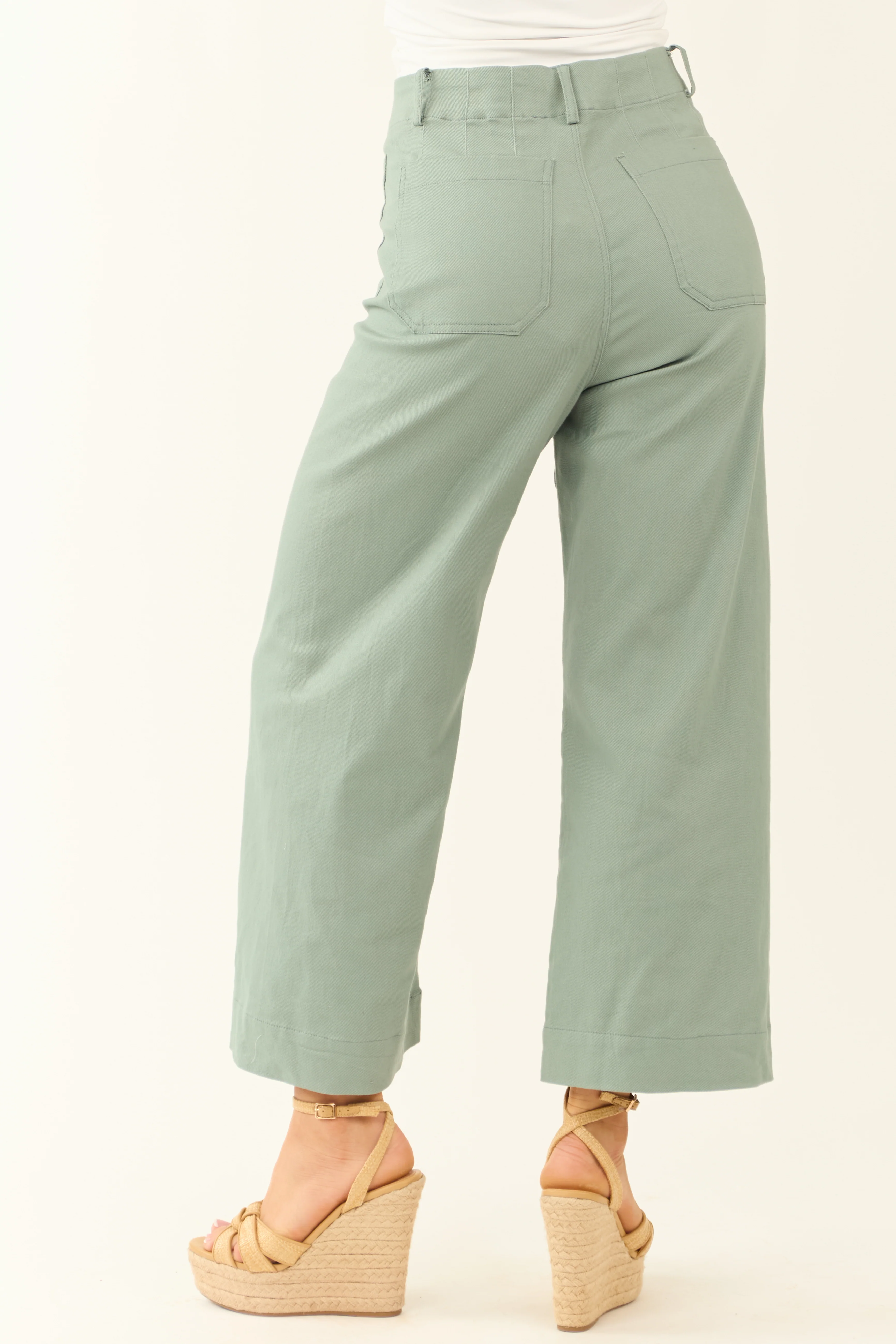 Sage Patch Pocket Wide Leg Cropped Jeans - Image 4