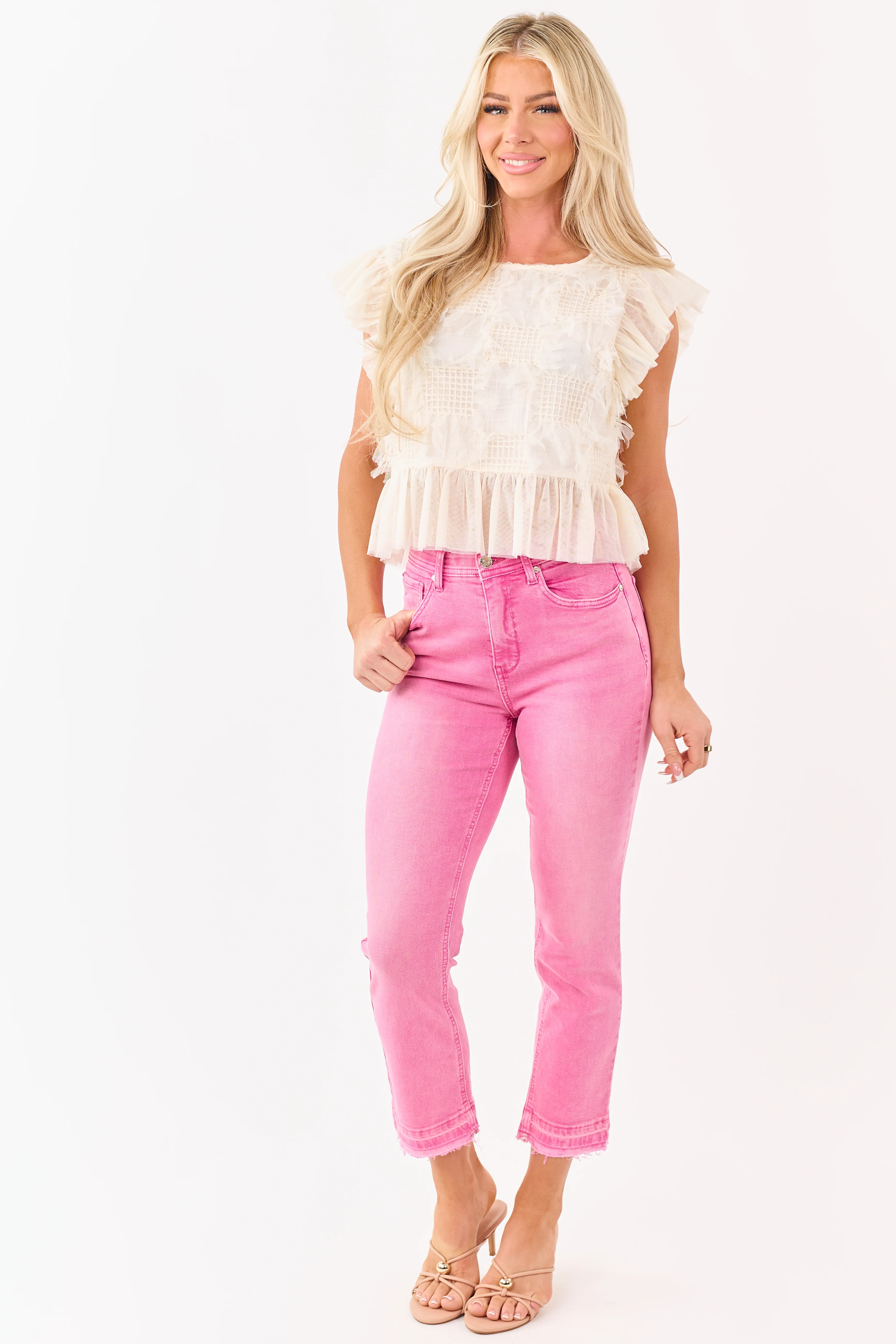 Saige Bubblegum Tummy Control Crop Kick Flare Jeans - Image 5