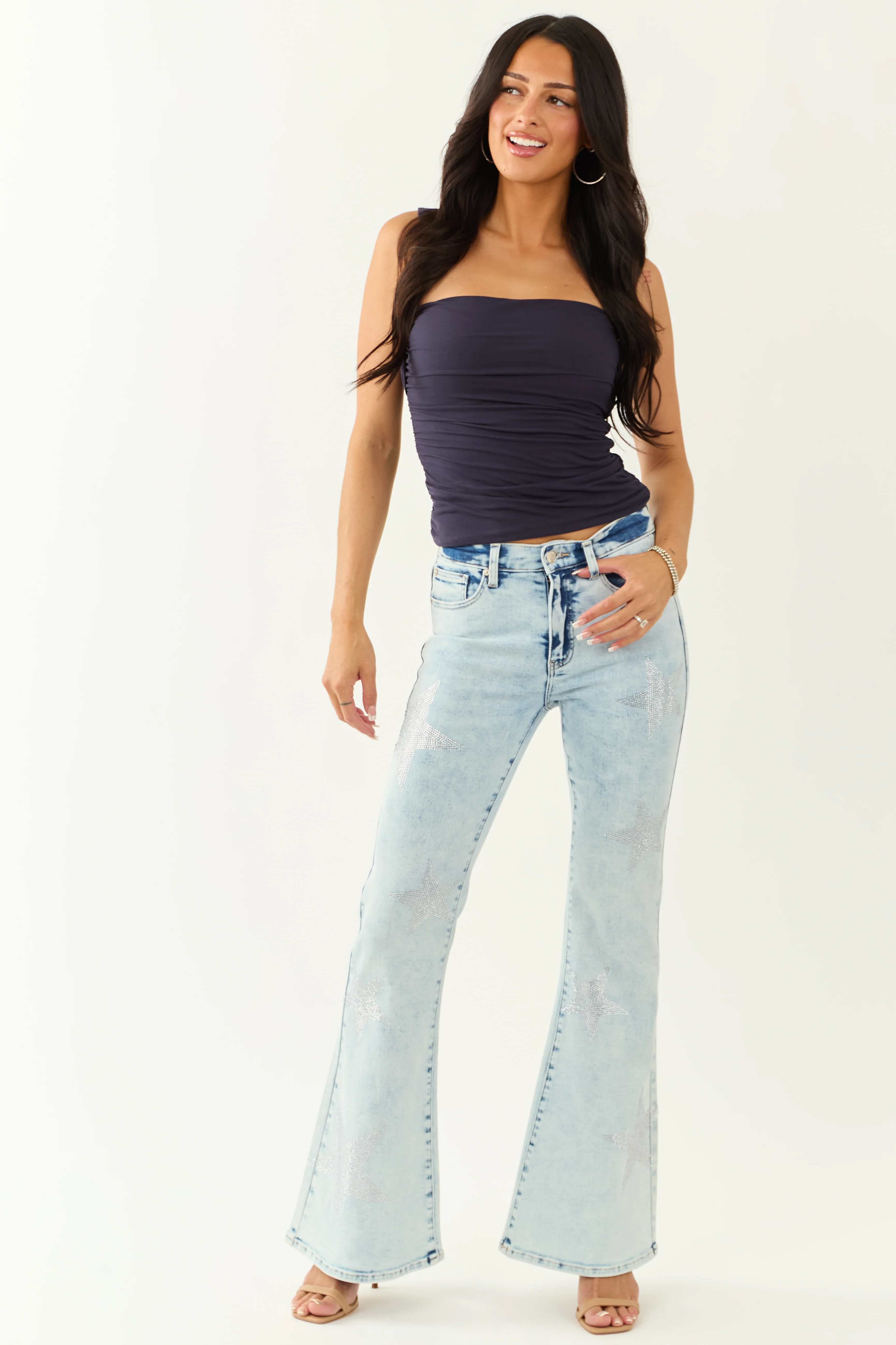 Saige Light Tummy Control Star Pattern Flare Jeans - Image 3