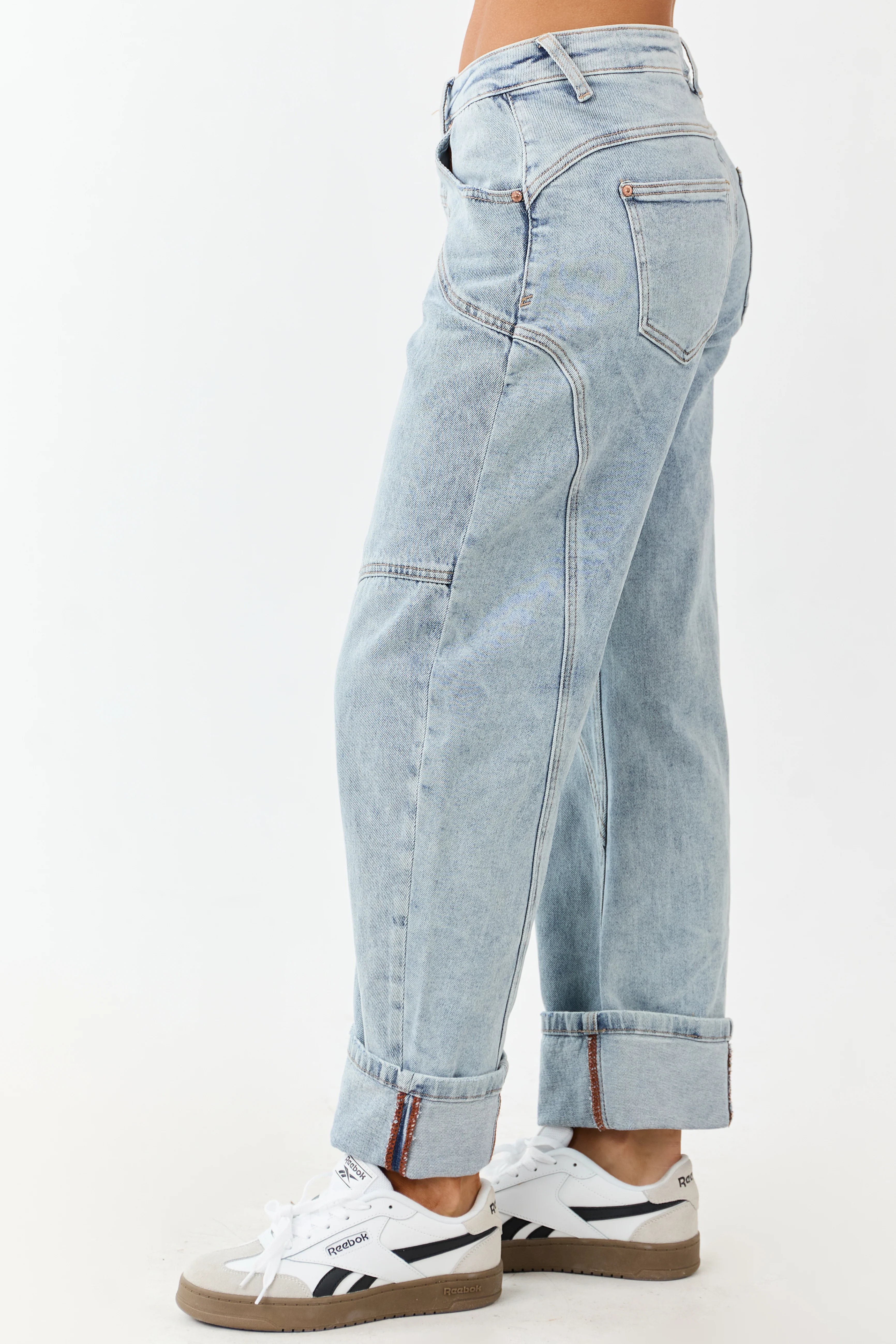 Saige Light Wash High Rise Cuffed Barrel Jeans - Image 3