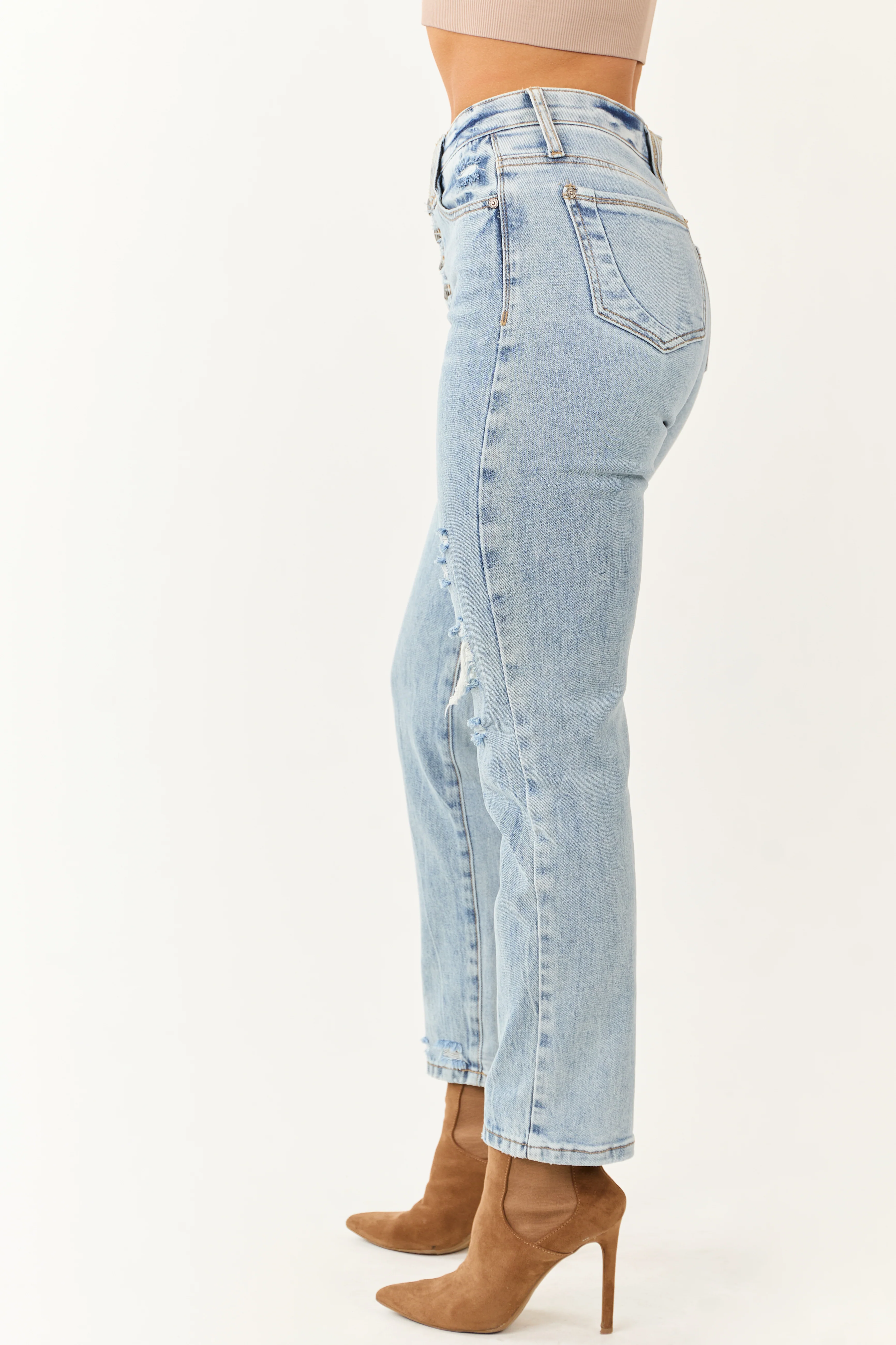 Saige Light Wash Slim Straight Tummy Control Jeans - Image 5