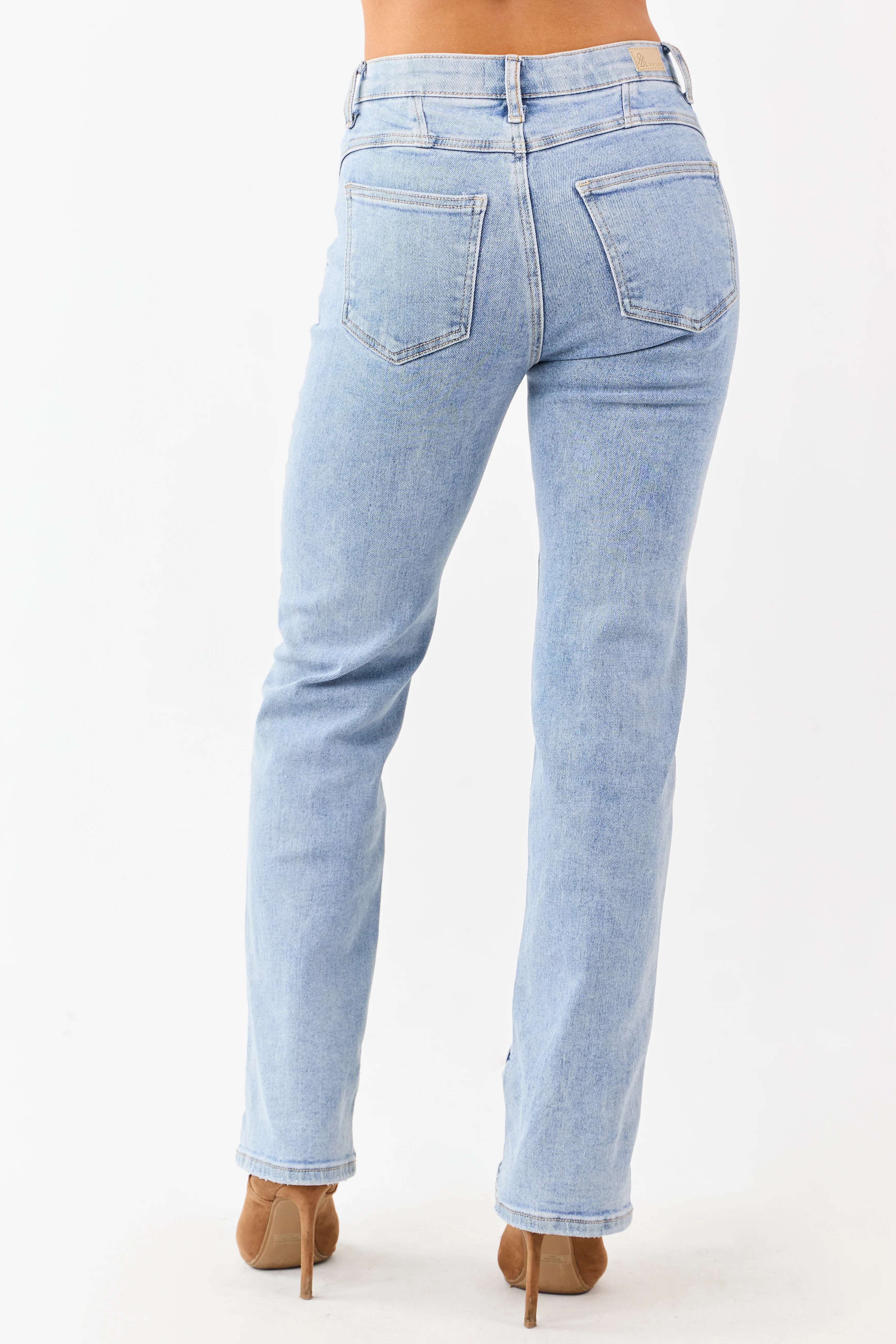 Saige Light Wash Tummy Control Mid Rise Straight Jeans - Image 5