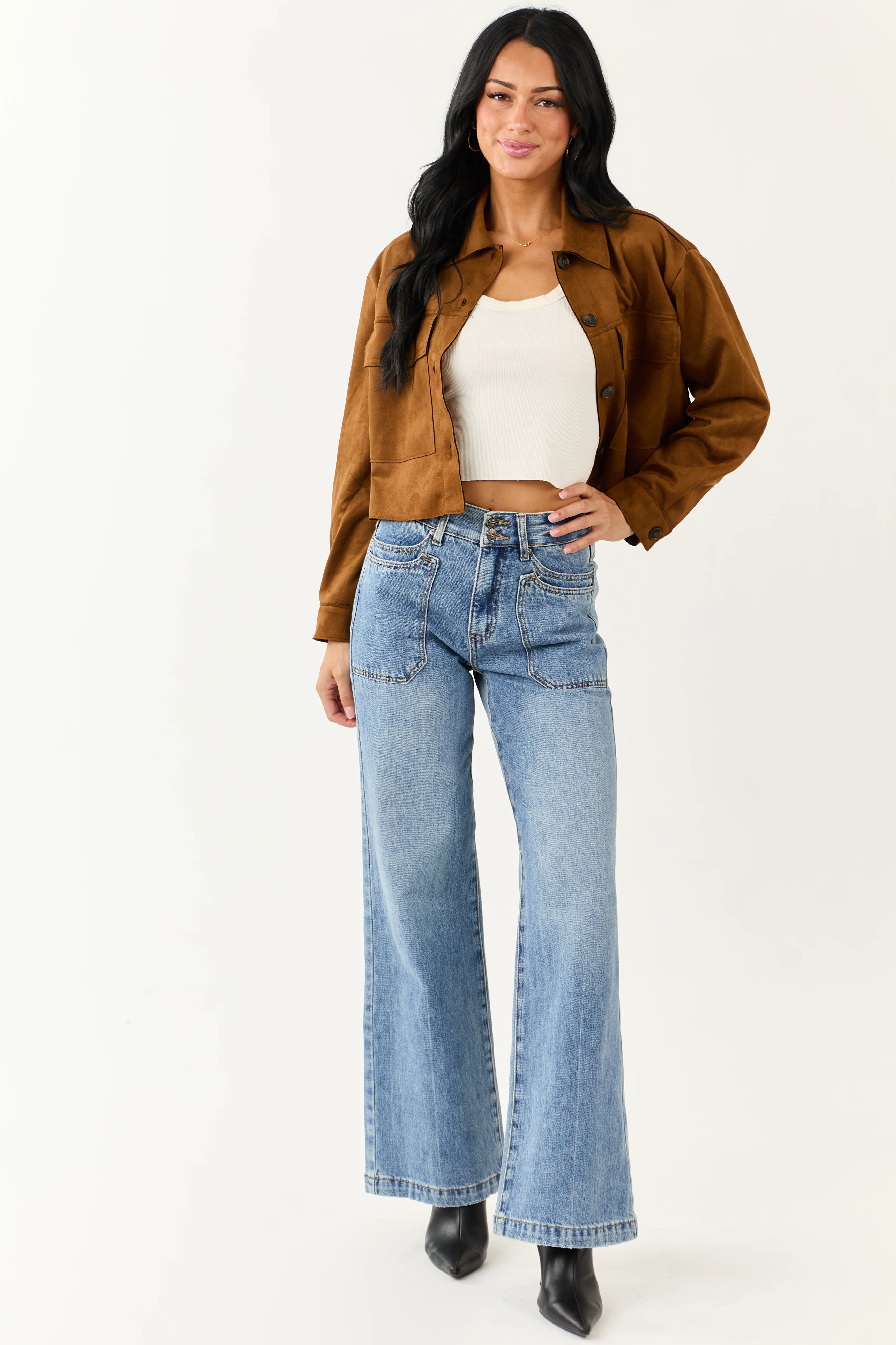 Saige Medium Tummy Control Double Pocket Wide Jeans - Image 2