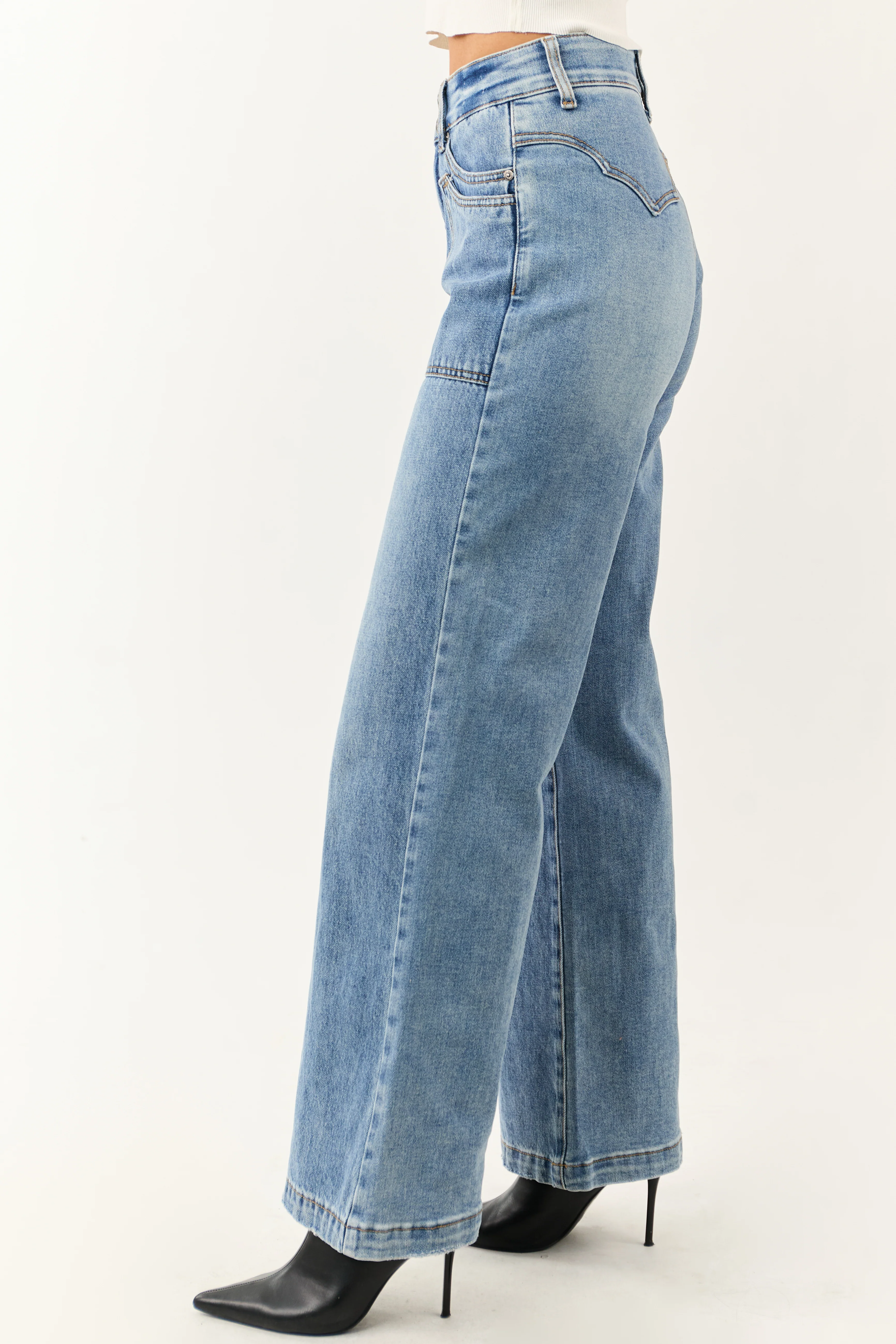 Saige Medium Tummy Control Double Pocket Wide Jeans - Image 3