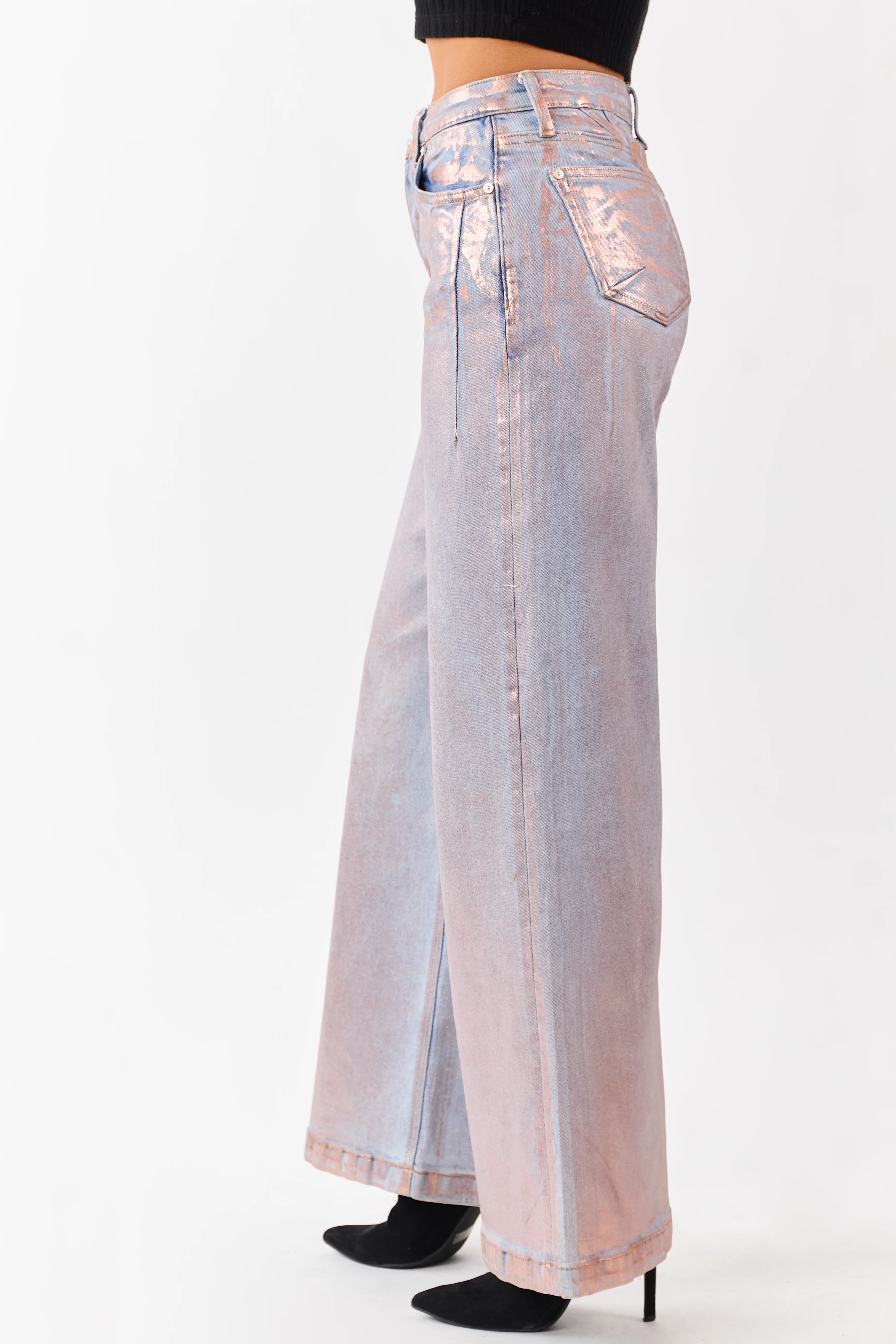 Saige Pink Metallic Wide Stretchy Tummy Control Jeans - Image 4