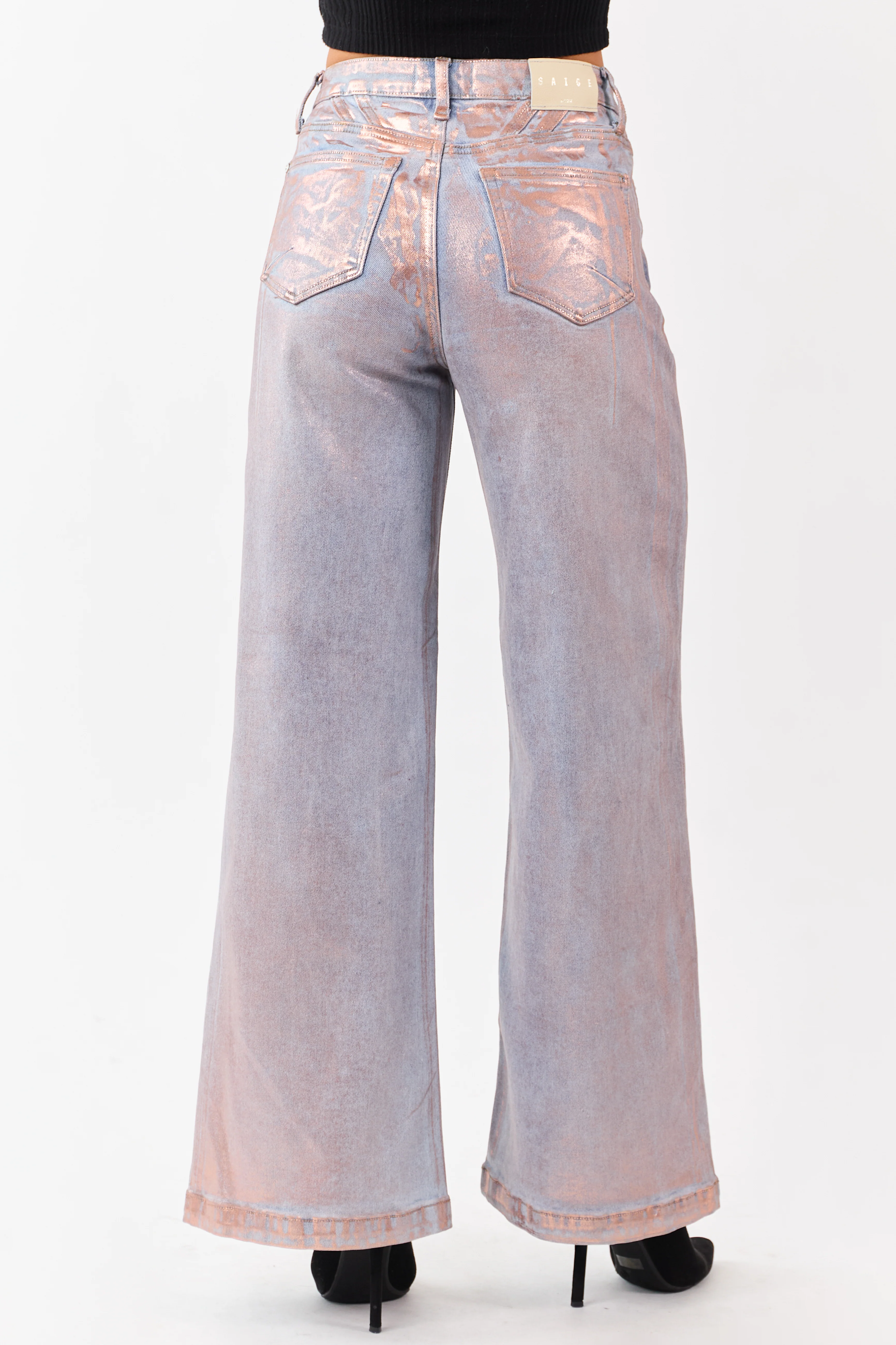 Saige Pink Metallic Wide Stretchy Tummy Control Jeans - Image 5