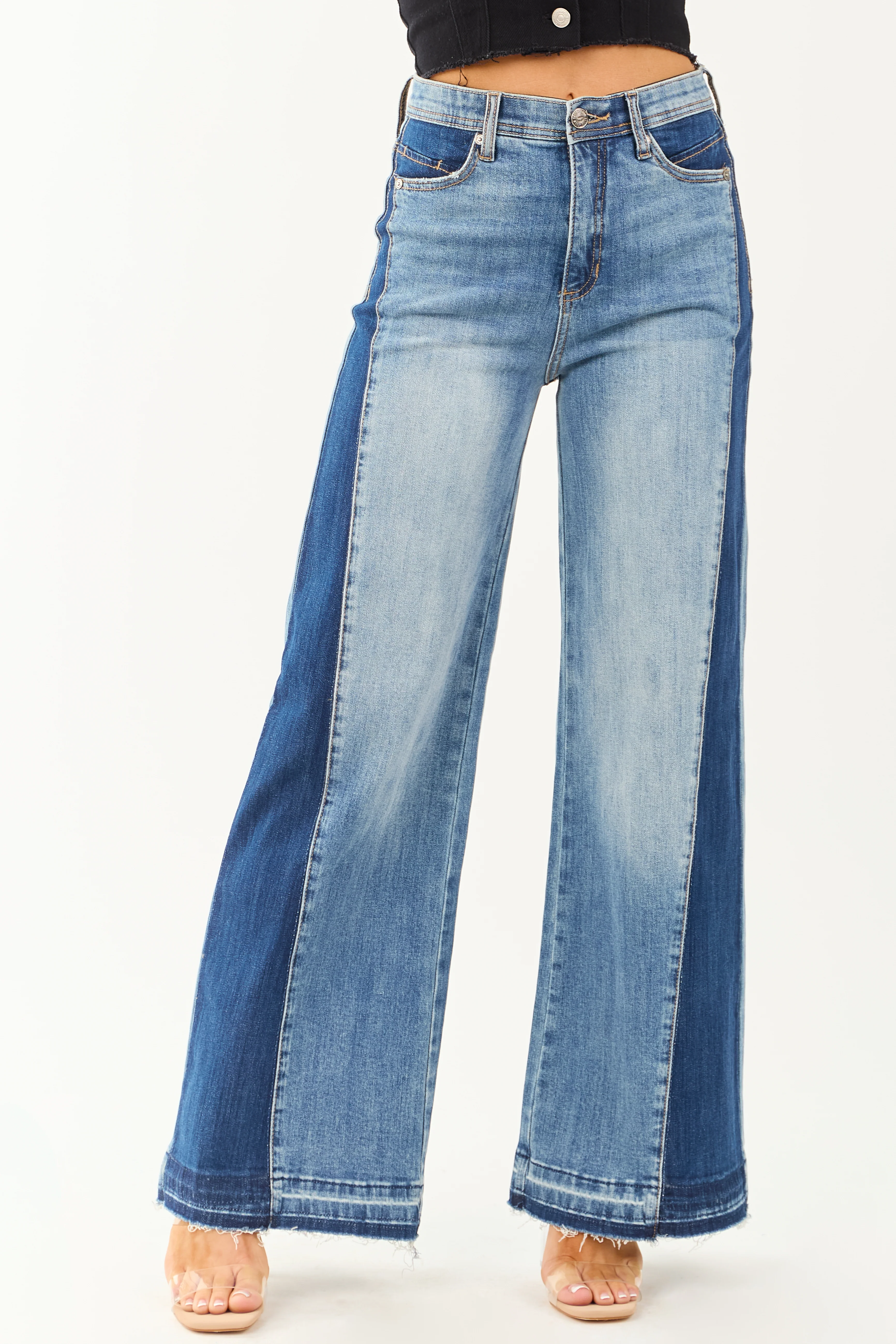 Saige Side Panel Tummy Control Stretchy Wide Jeans