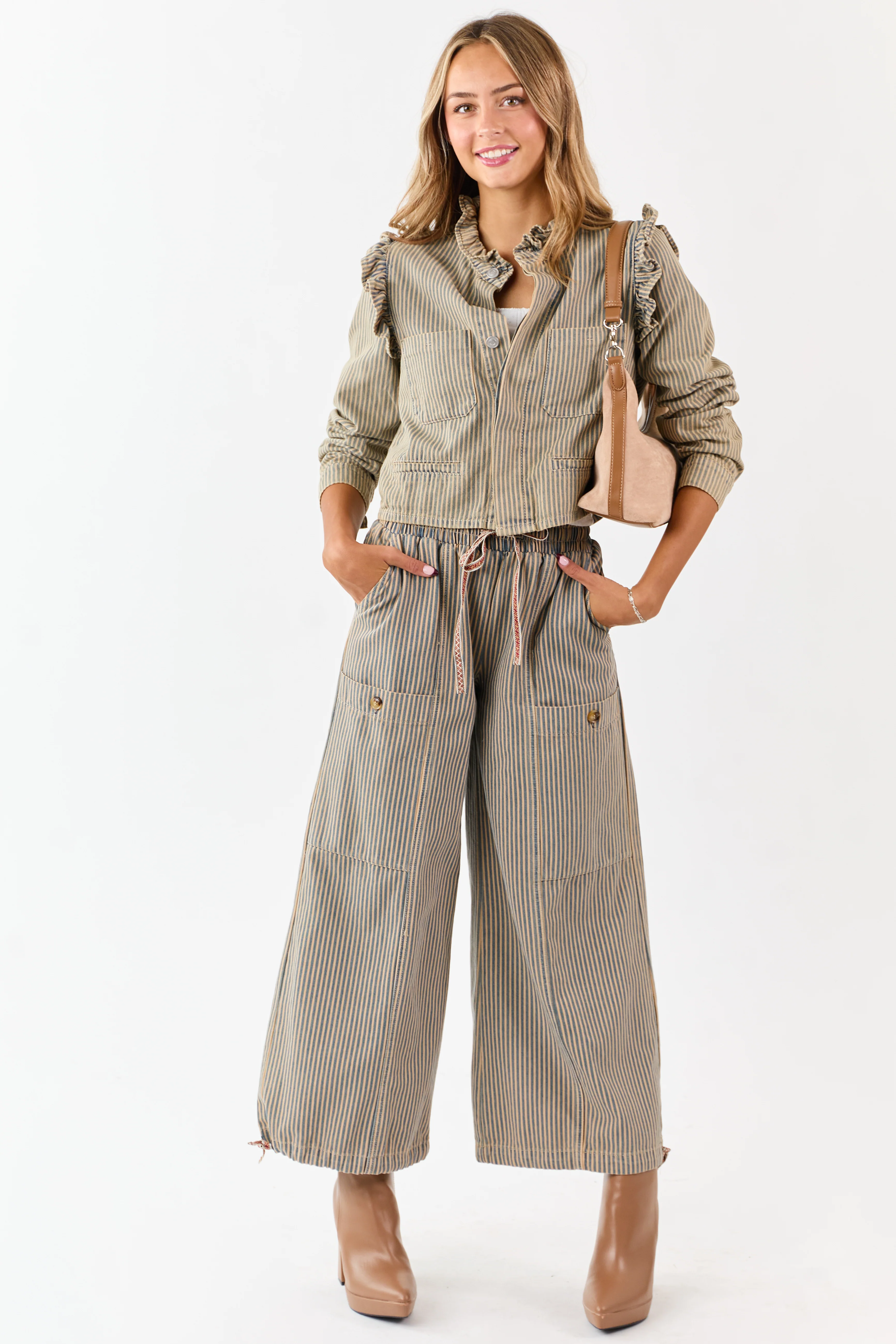 Sand Railroad Striped Denim Hidden Button Up Top - Image 4