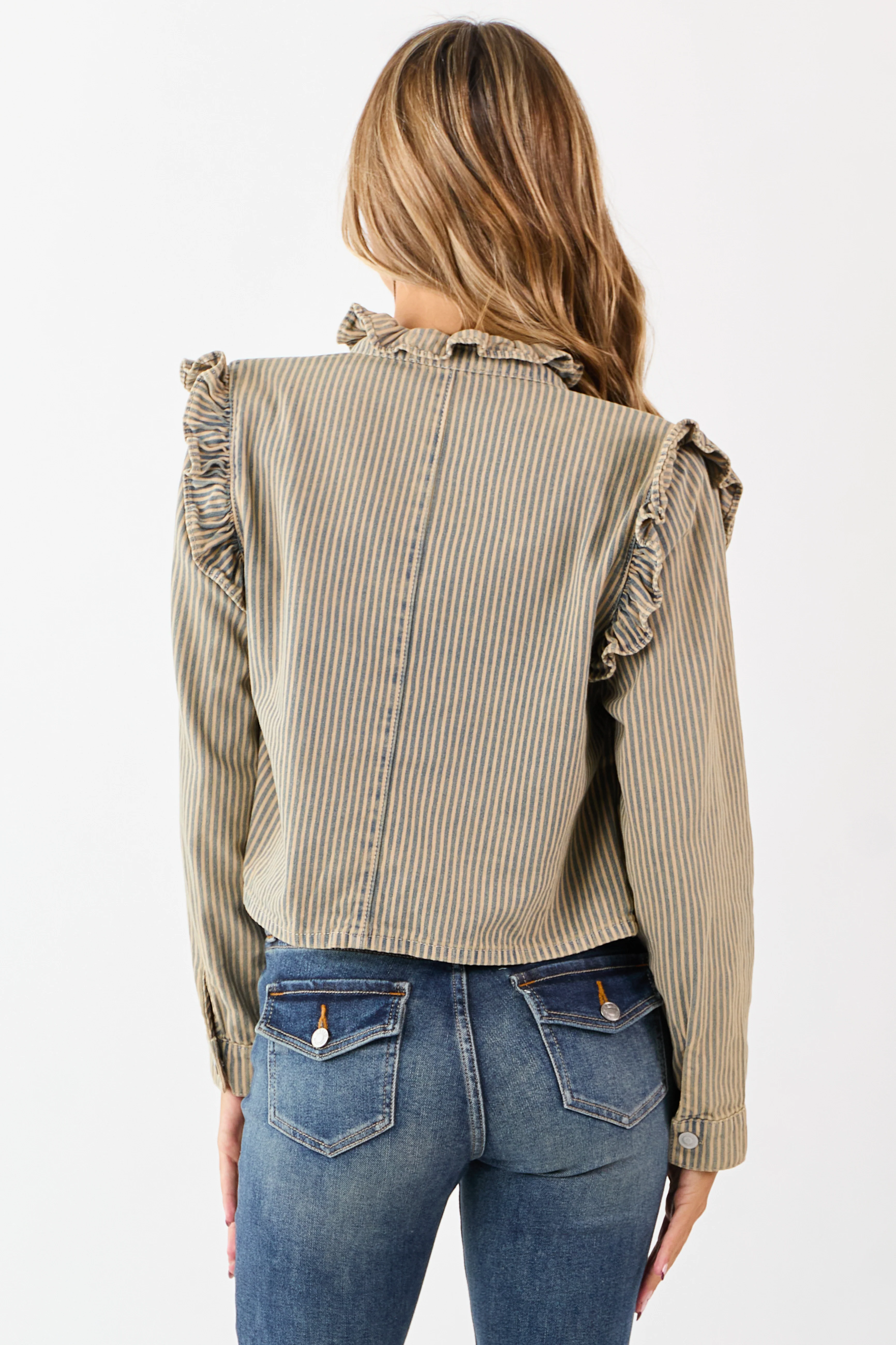 Sand Railroad Striped Denim Hidden Button Up Top - Image 6