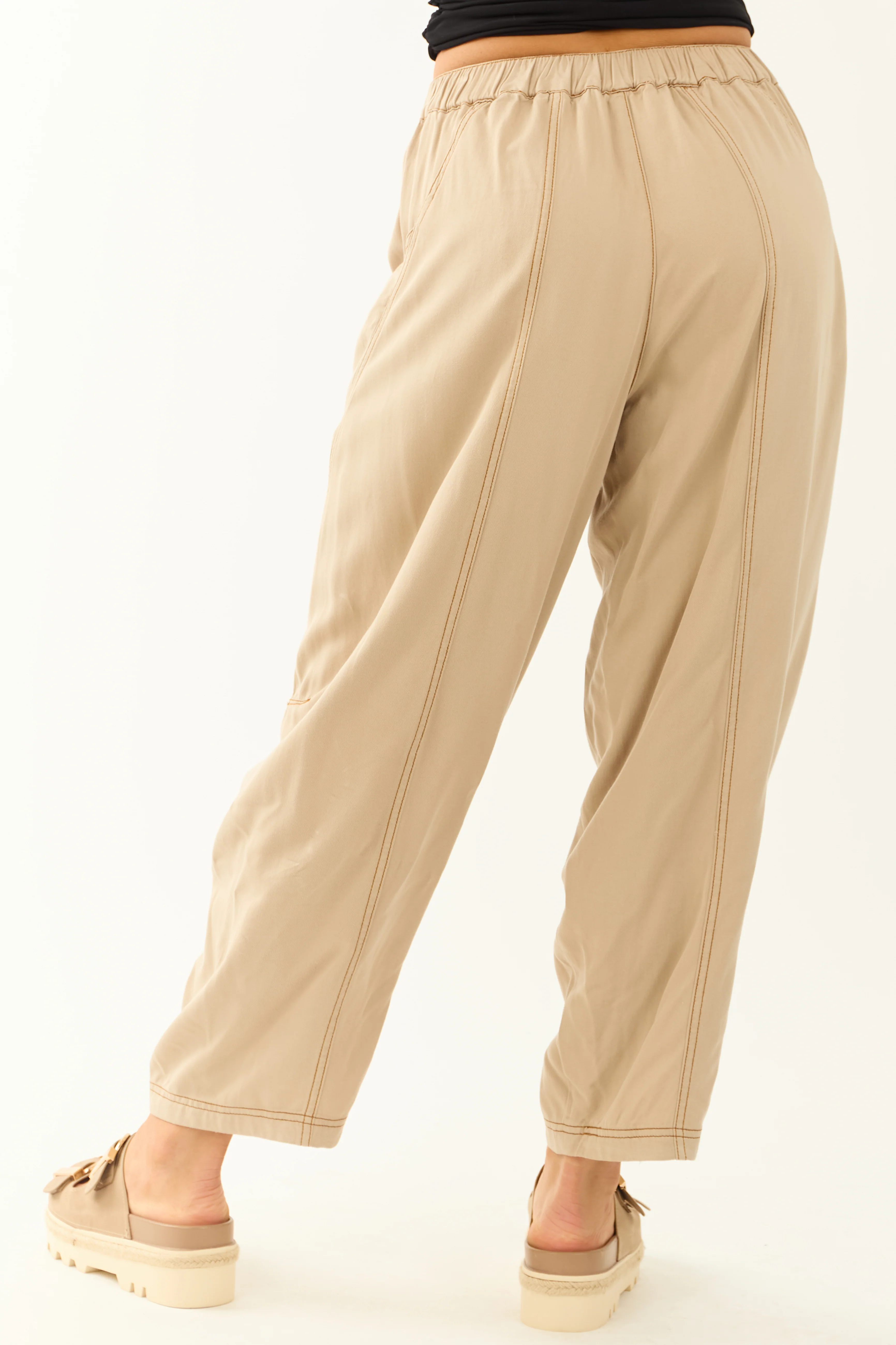 Sand Vintage Washed Soft Lightweight Barrel Pants - Image 4