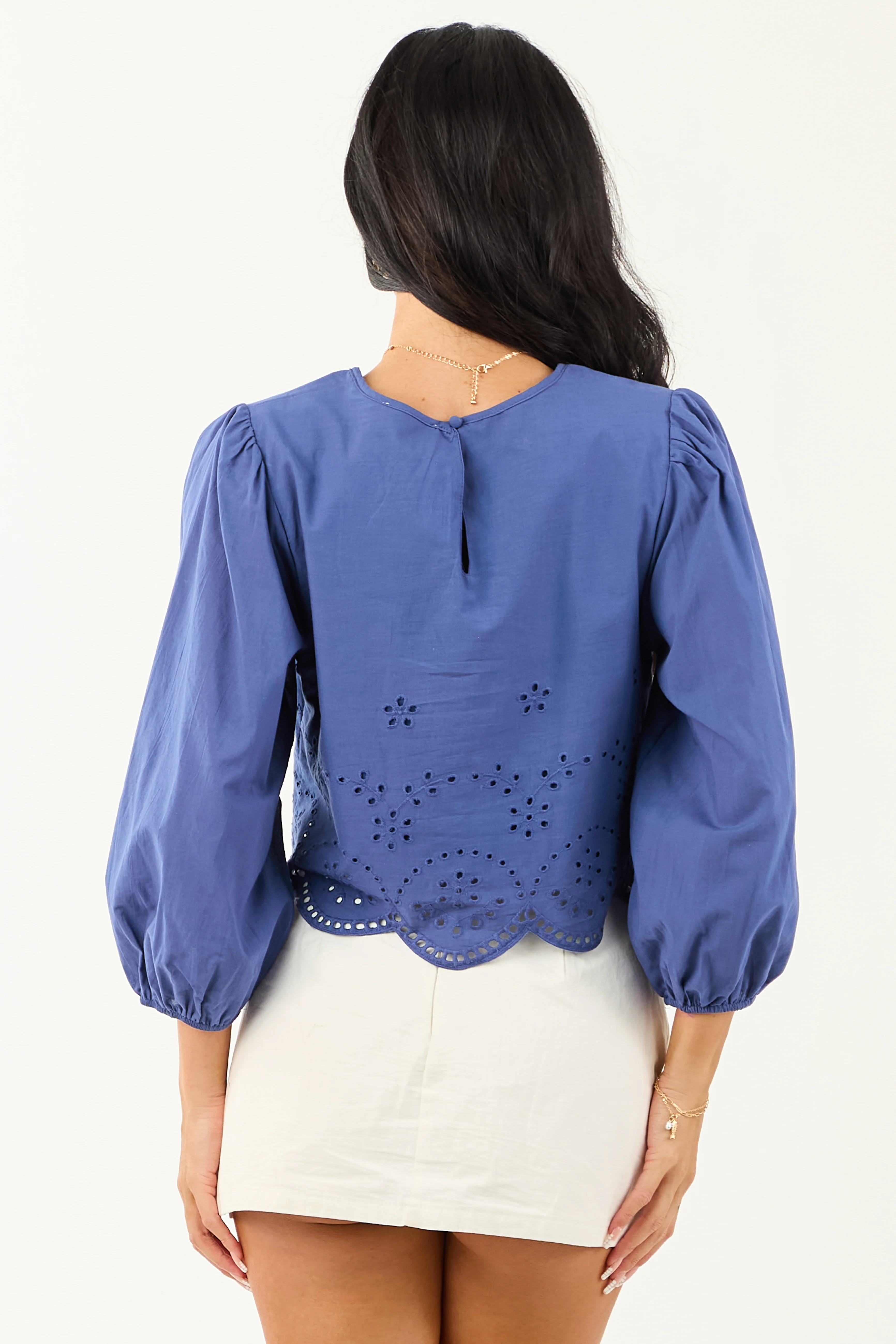 Sapphire Eyelet Long Sleeve Cotton Crop Top - Image 7