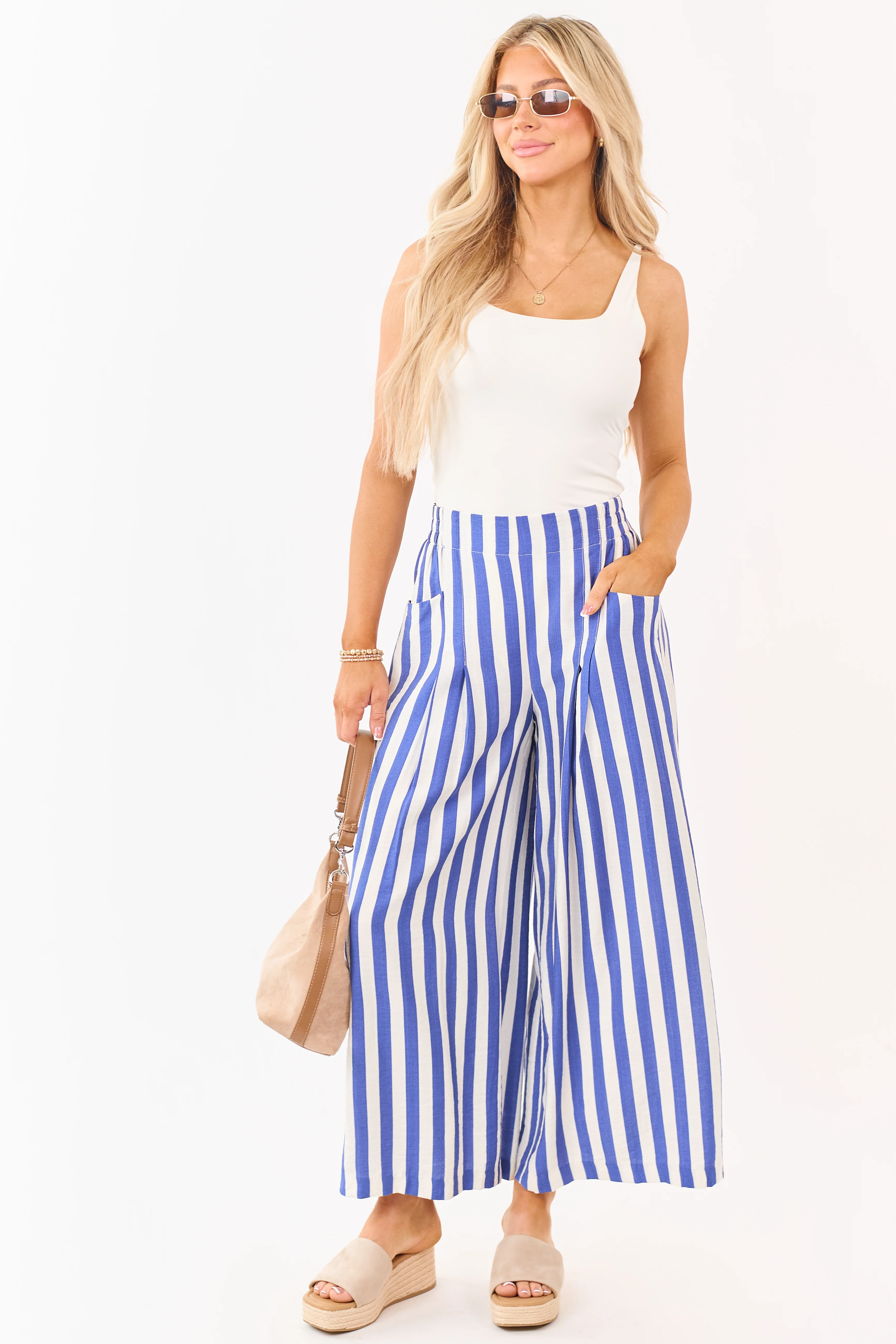 Sapphire and Vanilla Striped Wide Leg Pants