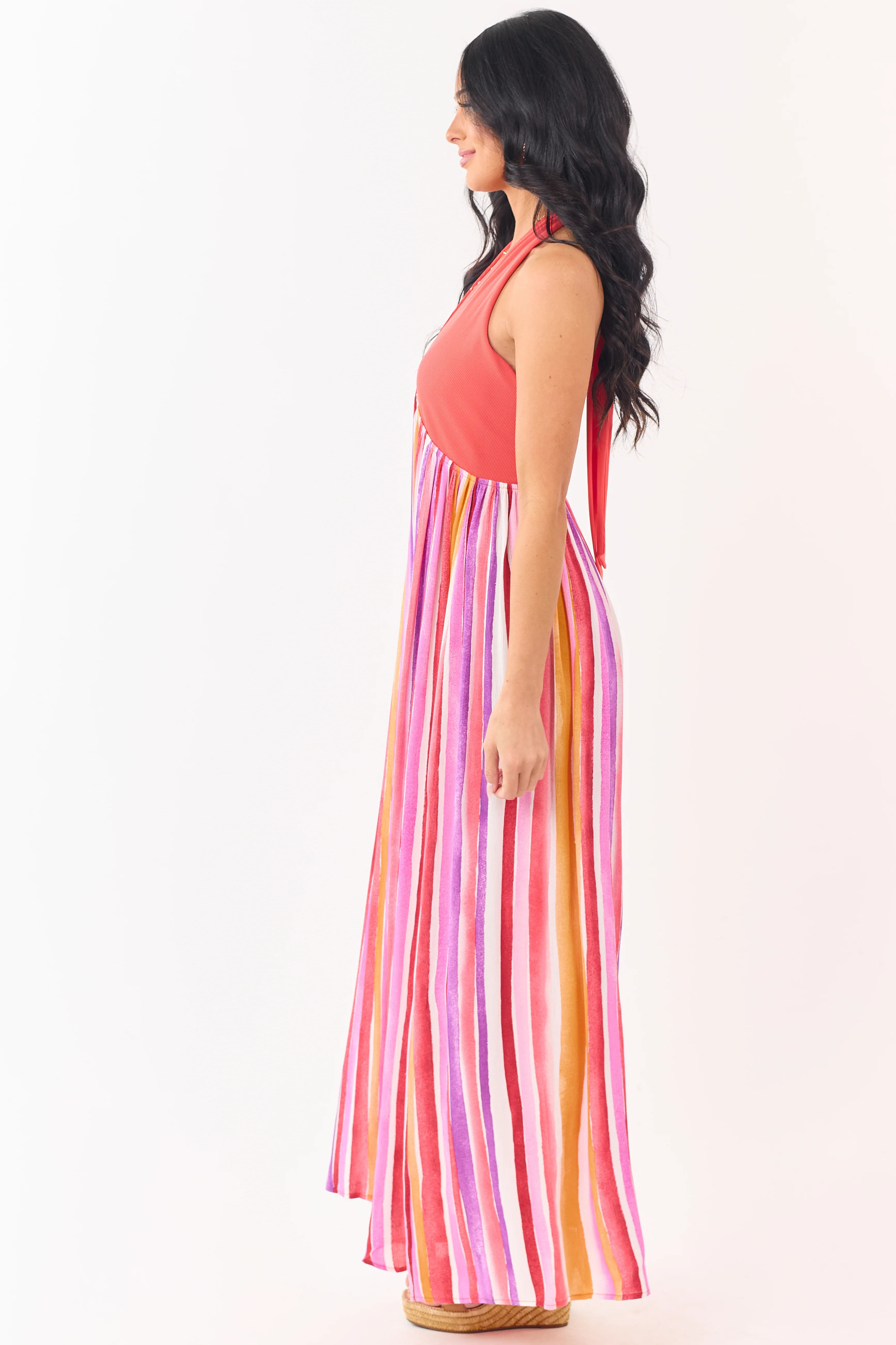 Scarlet Halter Neck Contrast Striped Maxi Dress - Image 4