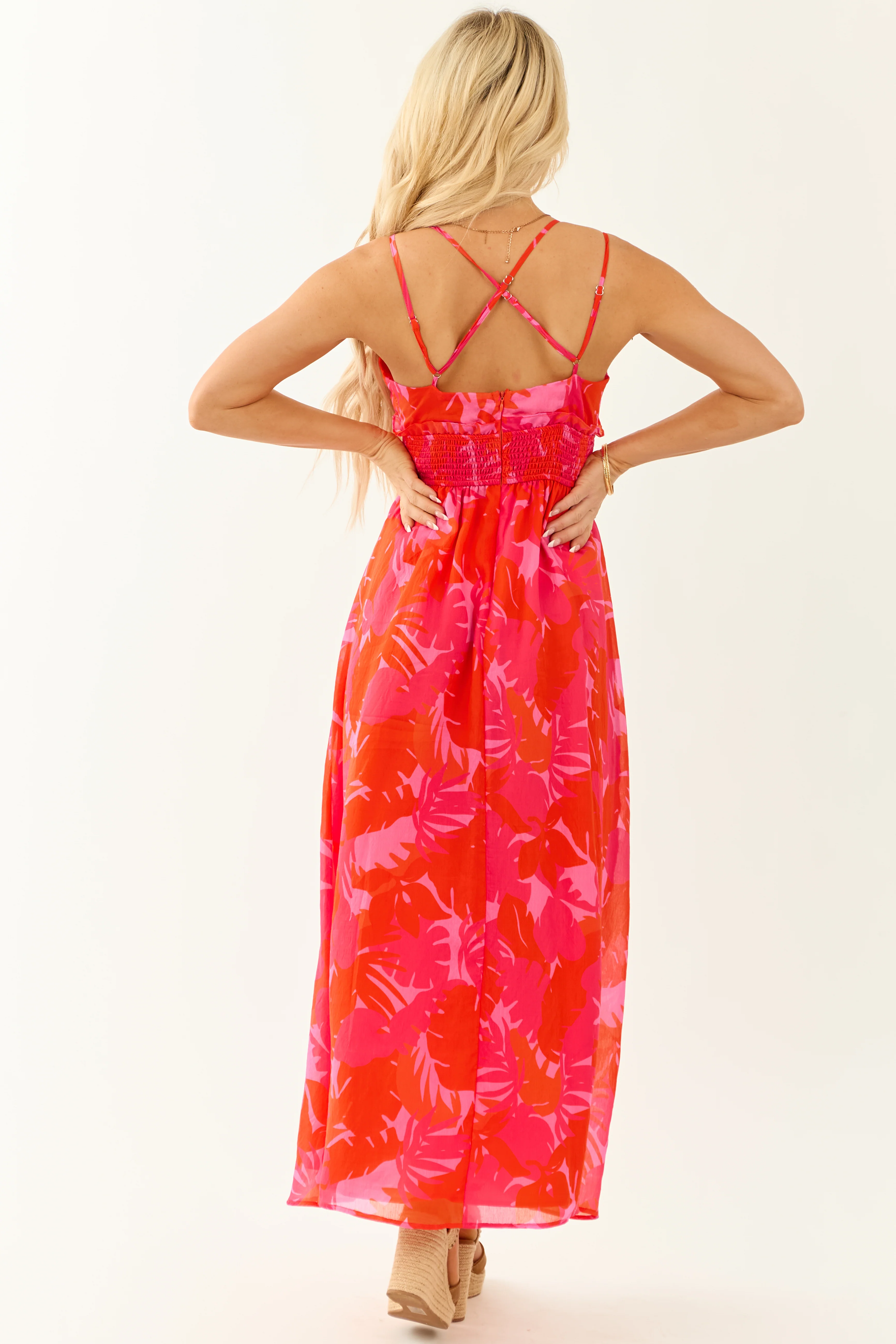 Scarlet Sleeveless V Neck Leaf Print Maxi Dress - Image 6