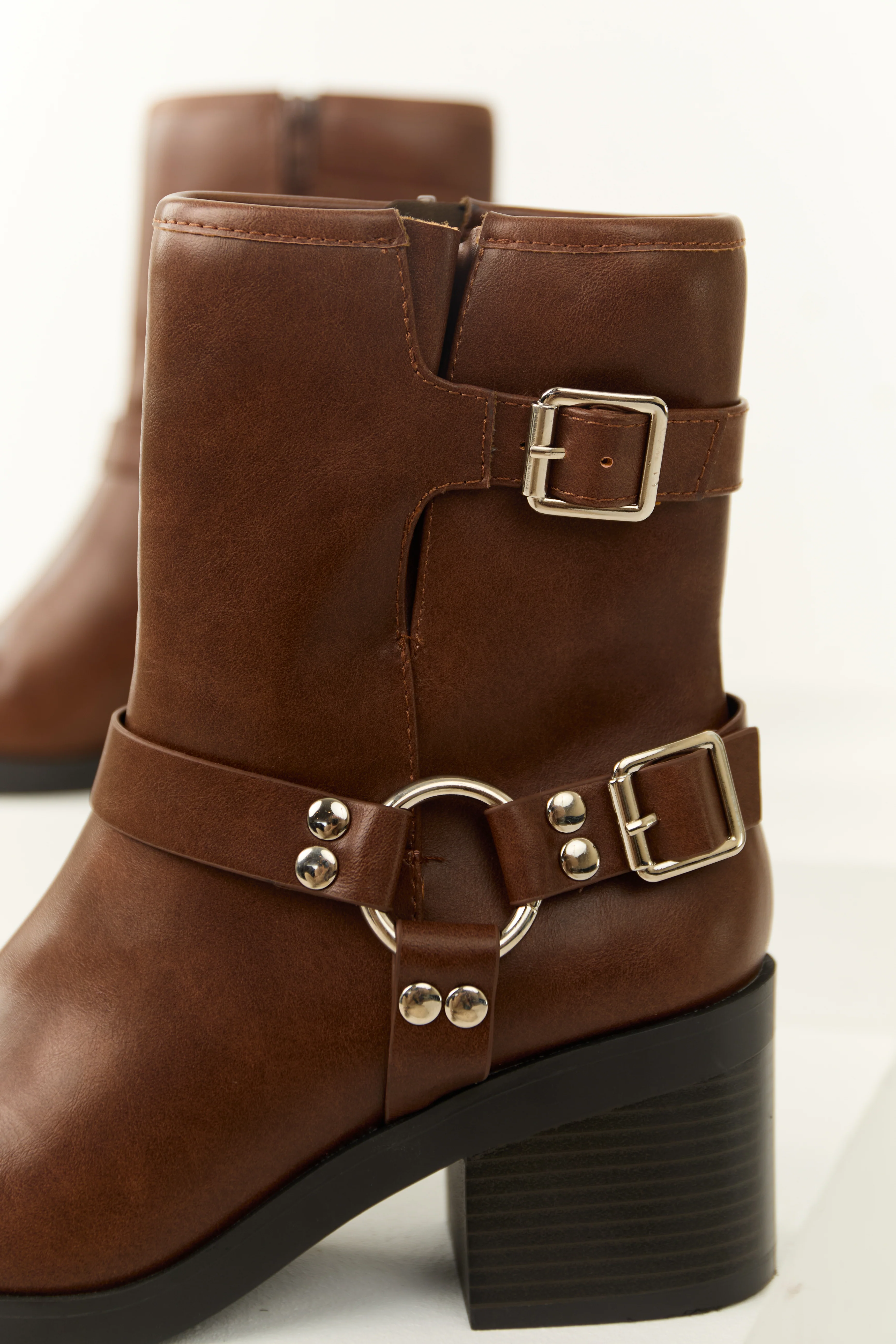 Sepia Buckle Strap Chunky Heel Booties - Image 2