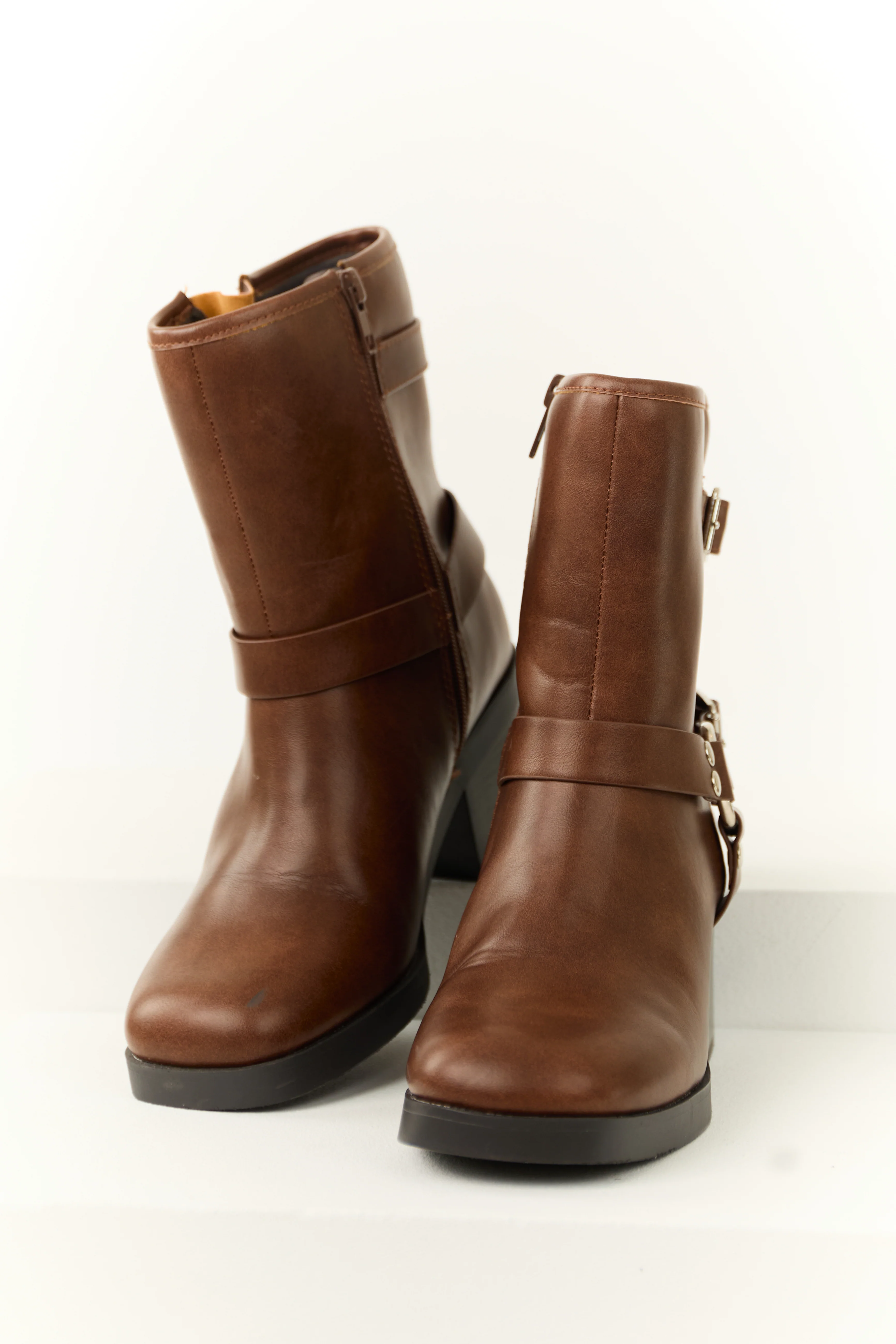 Sepia Buckle Strap Chunky Heel Booties - Image 3