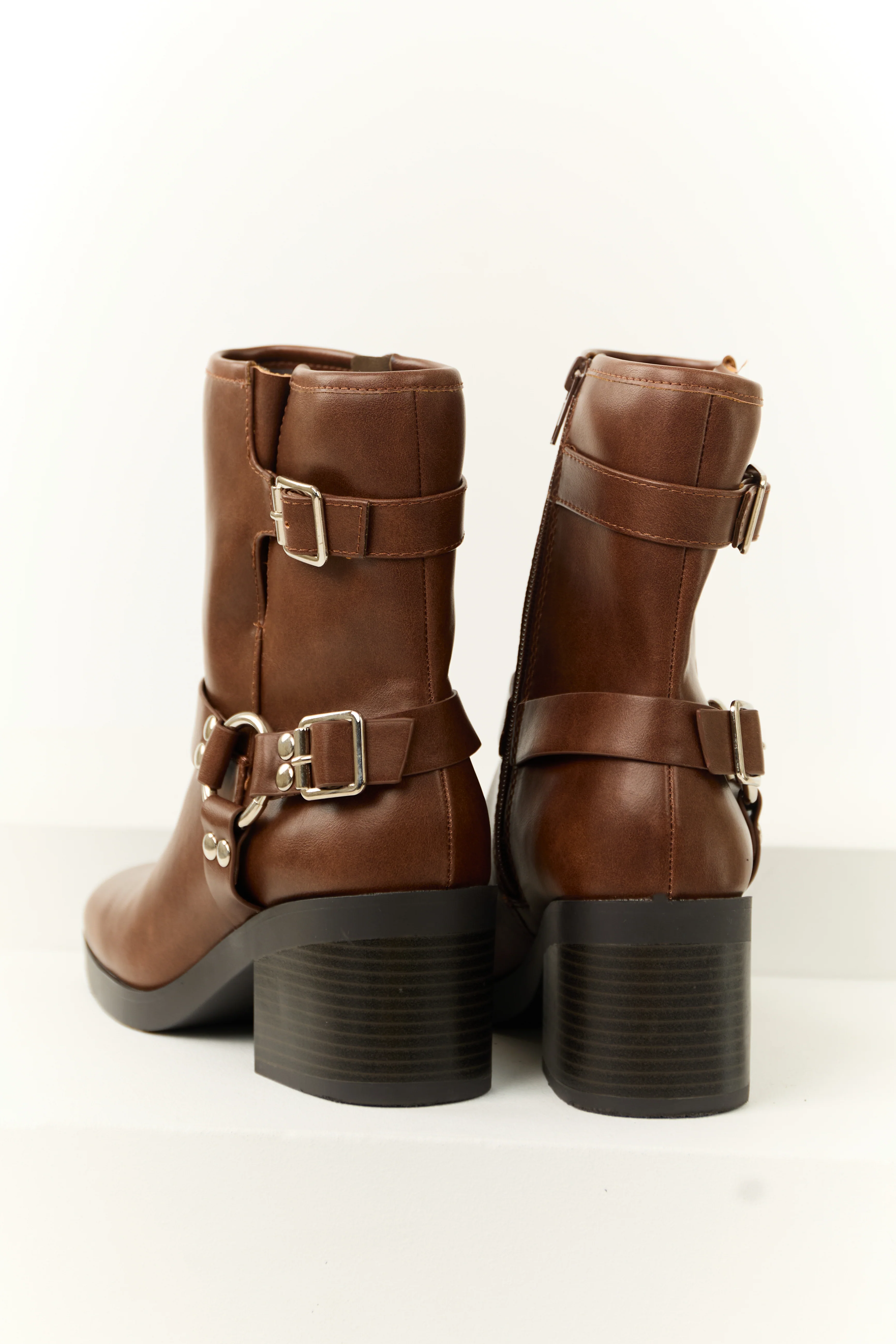 Sepia Buckle Strap Chunky Heel Booties - Image 4