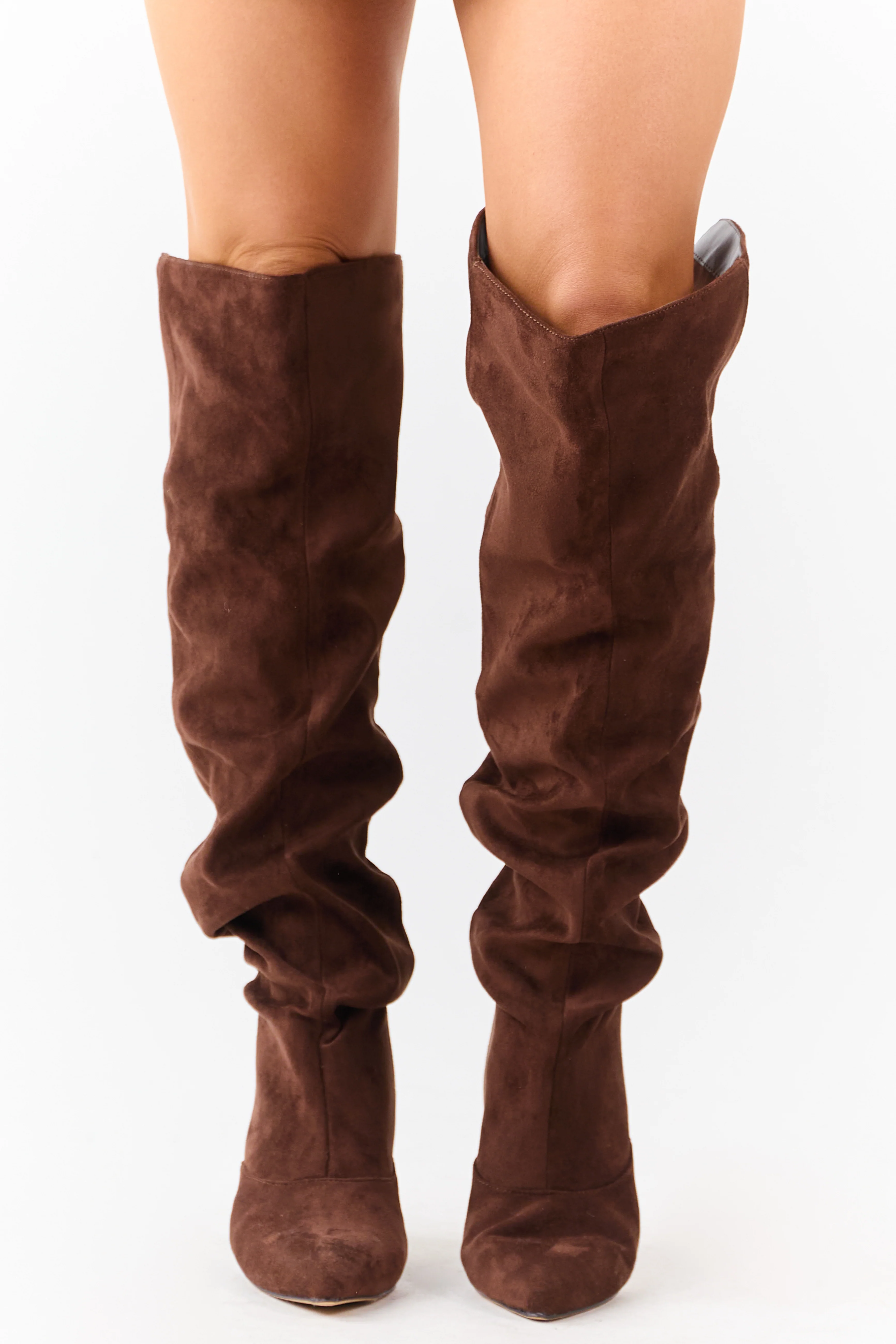 Sepia Faux Suede Low Stiletto Heel Slouchy Boots - Image 2