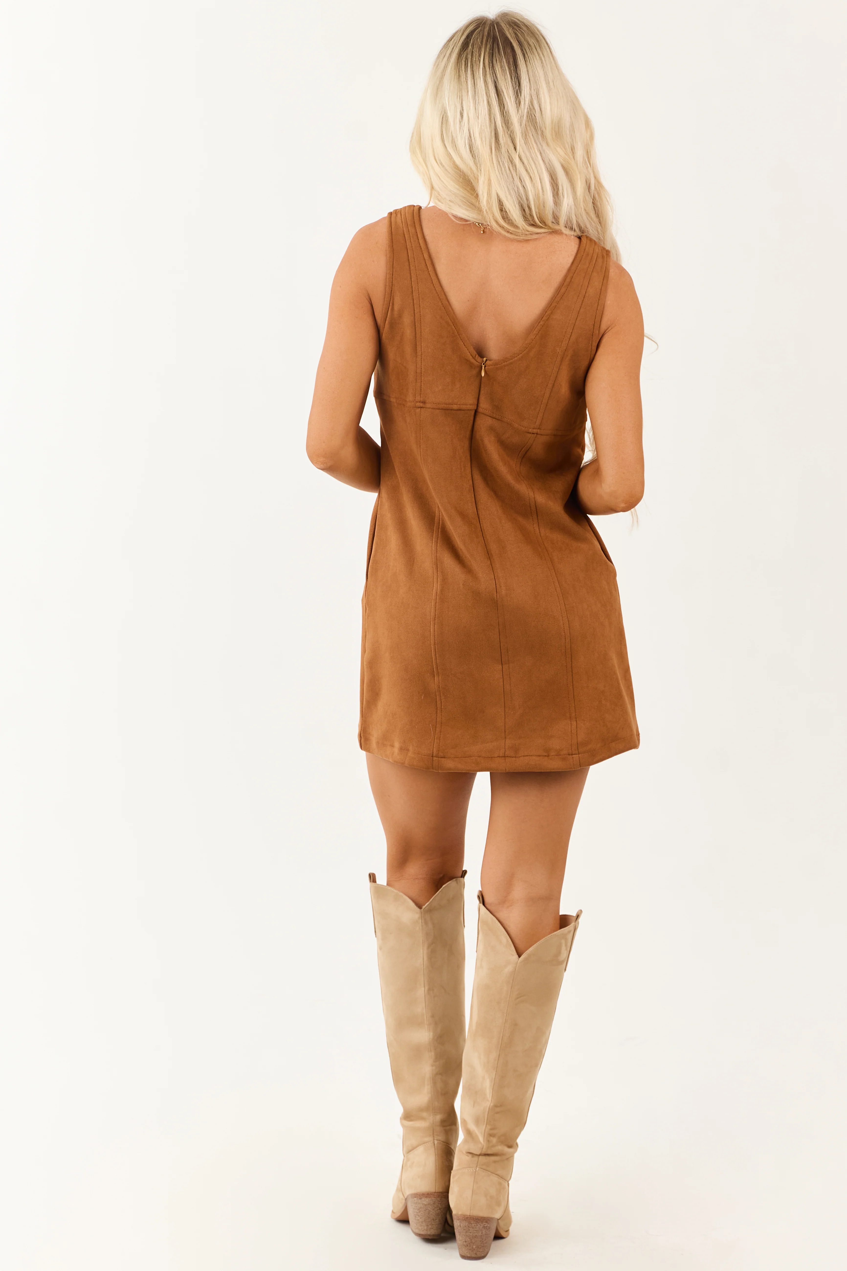 Sepia Faux Suede Sleeveless V Neck Mini Dress - Image 5