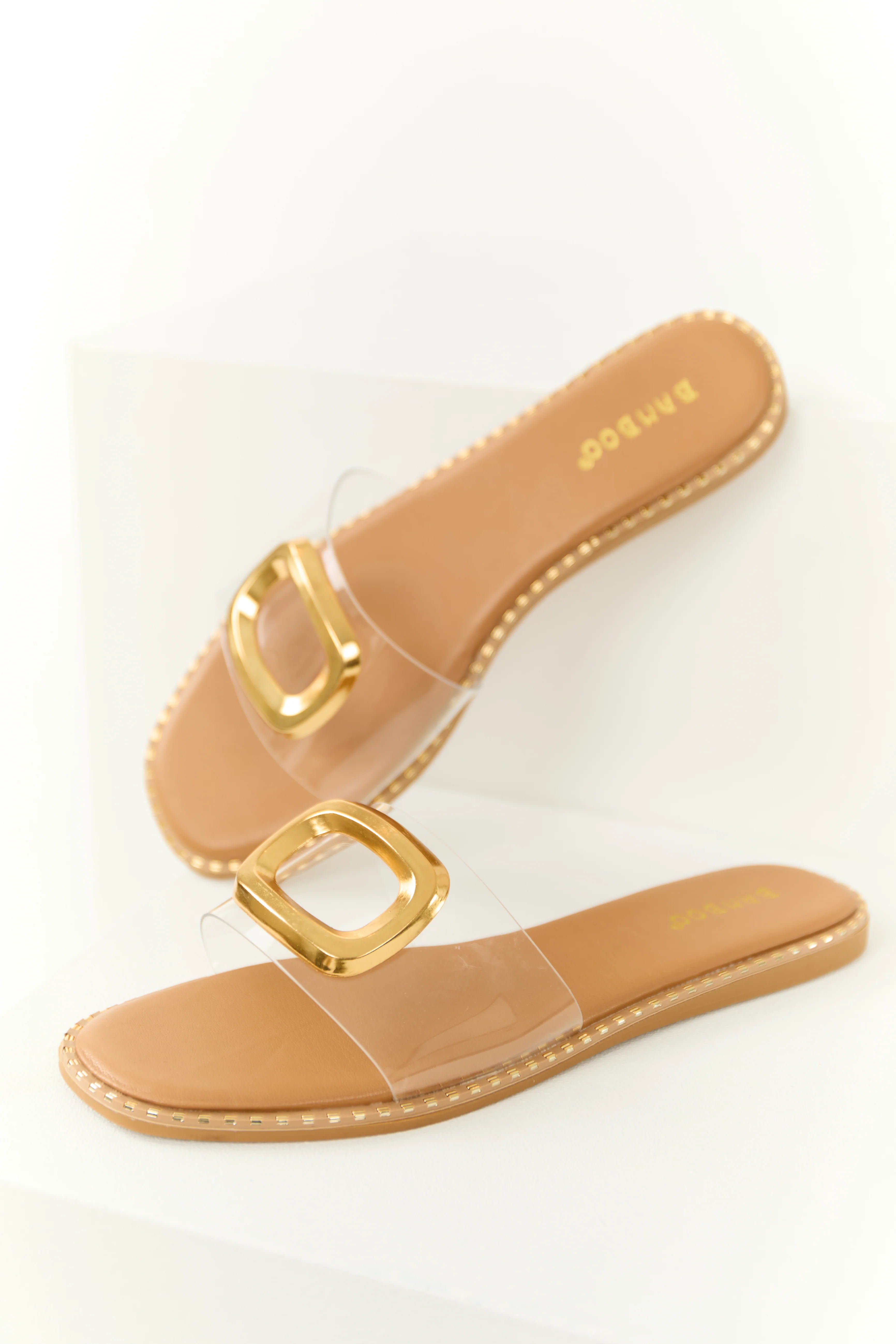 Sepia Gold Detail Open Toed Slip On Sandals - Image 2