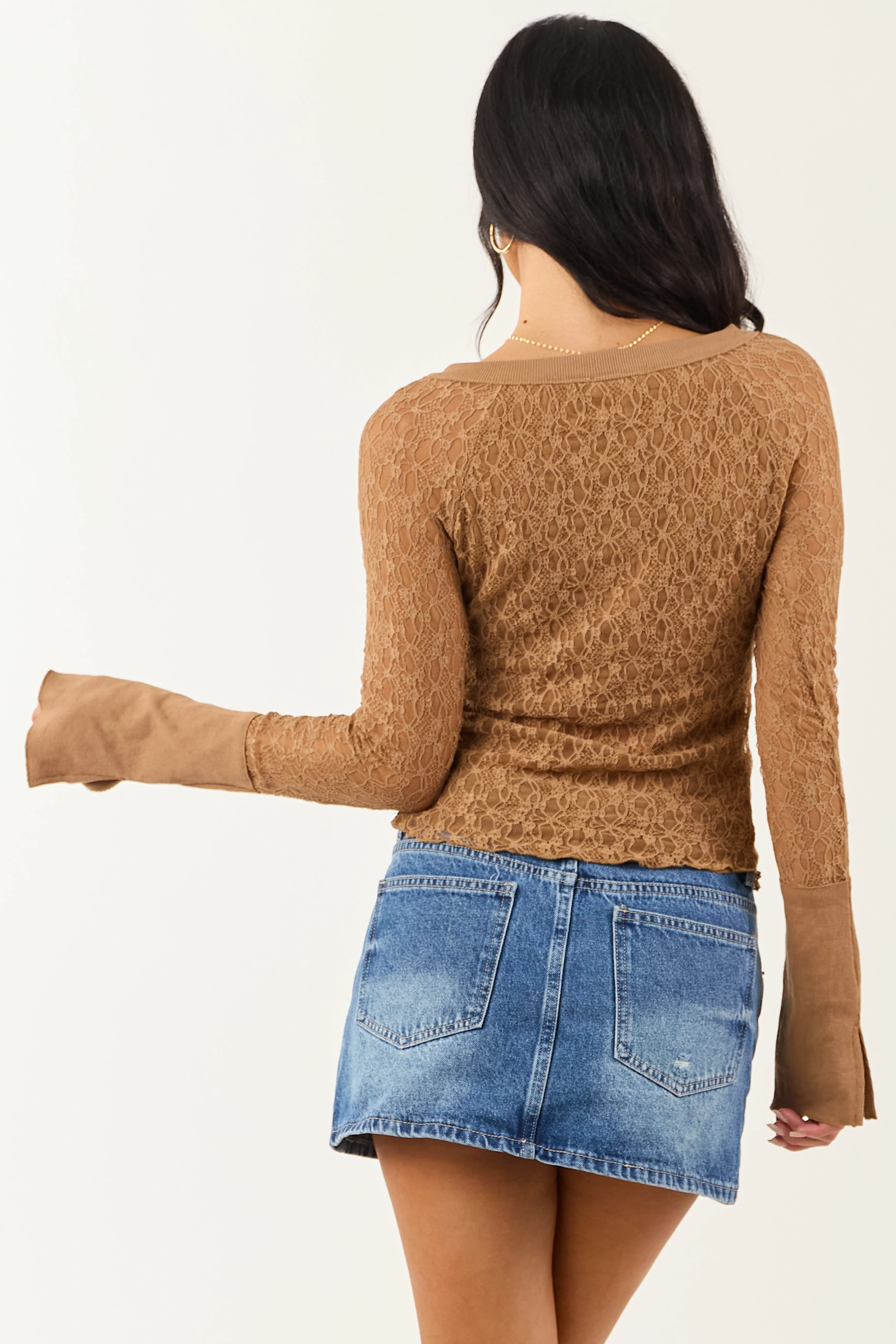 Sepia Lace Long Sleeve Henley Top - Image 8