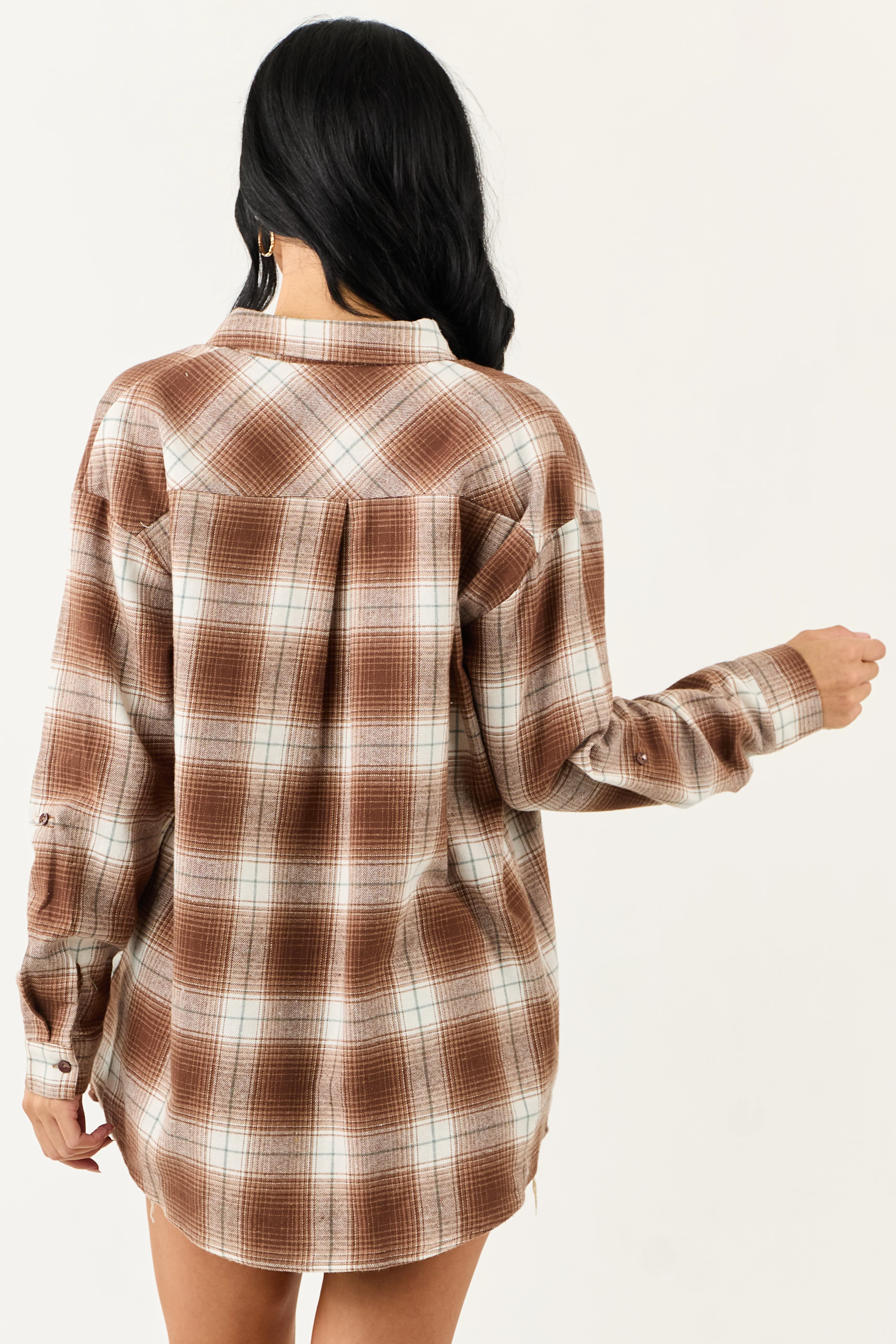 Sepia Plaid Flannel Long Sleeve Cotton Top - Image 6