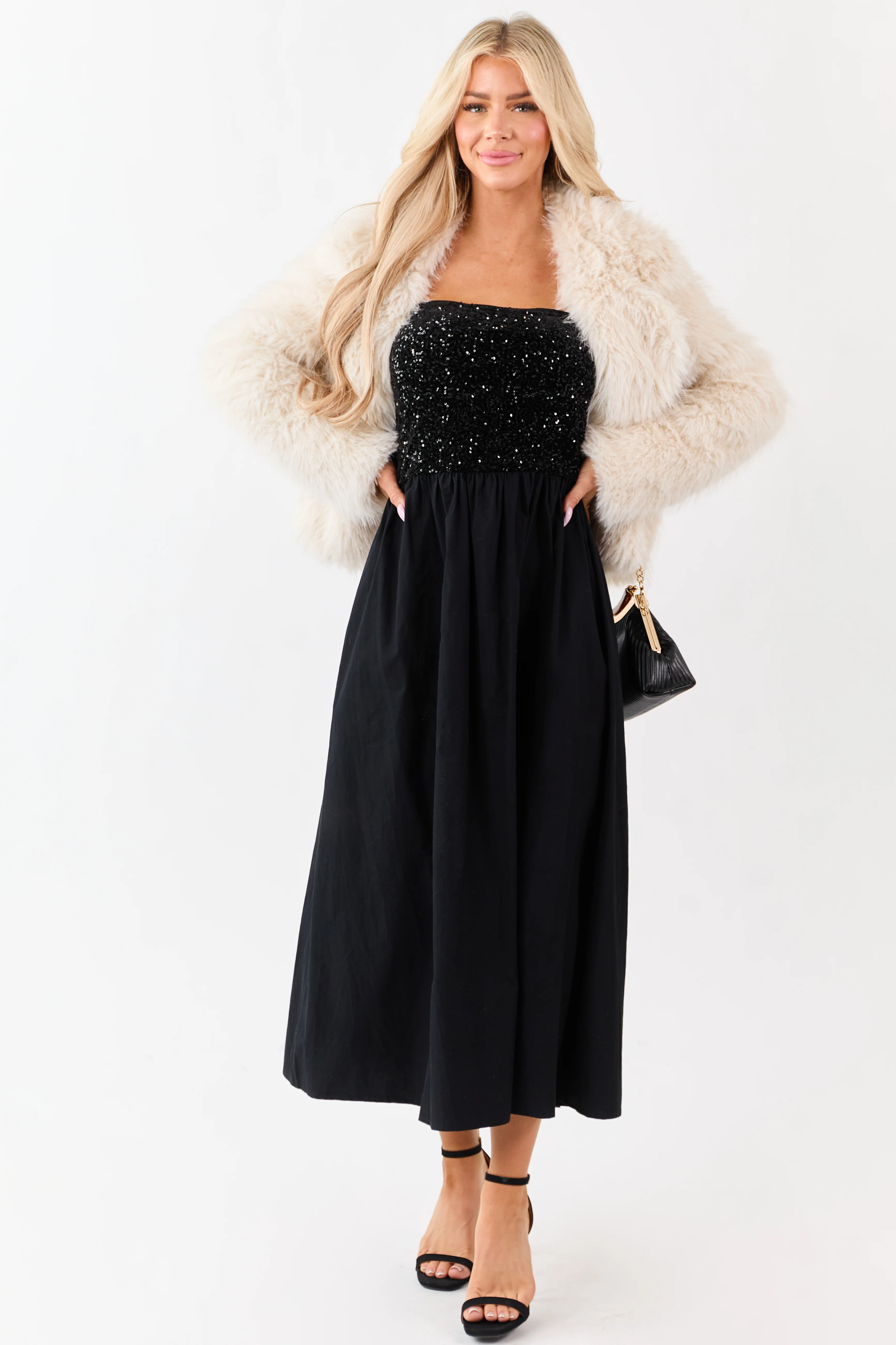 She+Sky Black Sequined Bodice Strapless Maxi Dress - Image 5