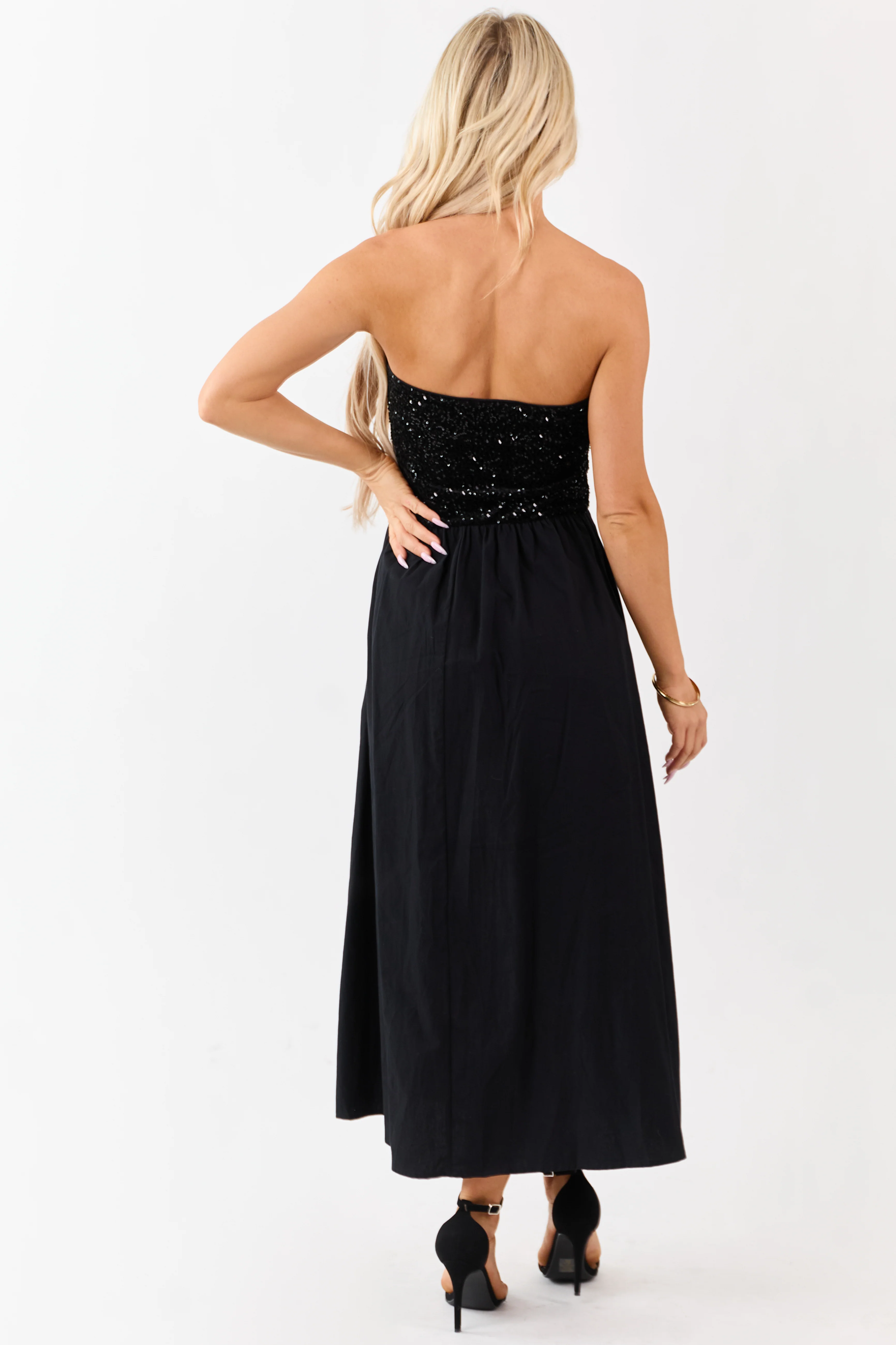 She+Sky Black Sequined Bodice Strapless Maxi Dress - Image 7