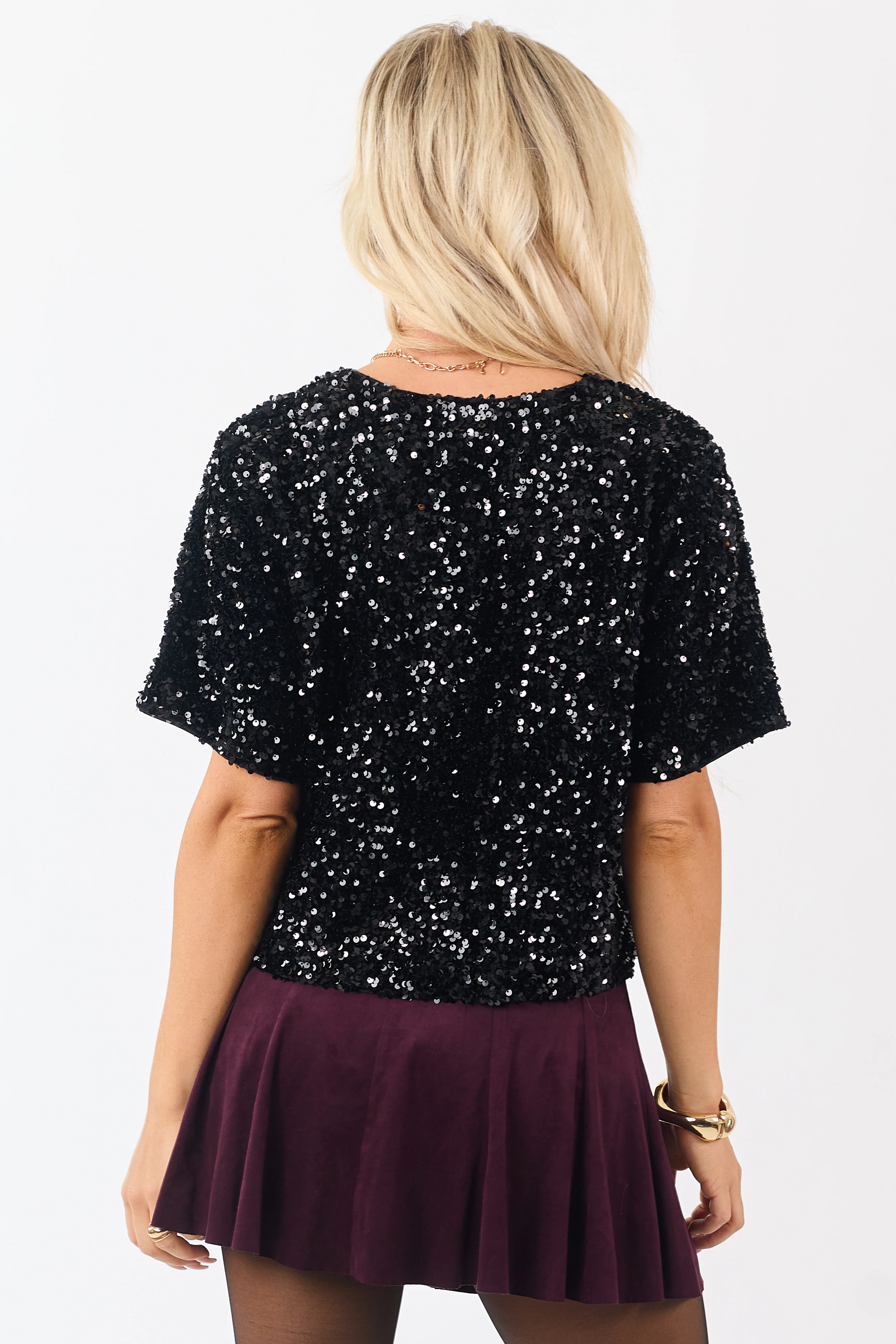 She+Sky Black Sequined Short Sleeve Top - Image 5