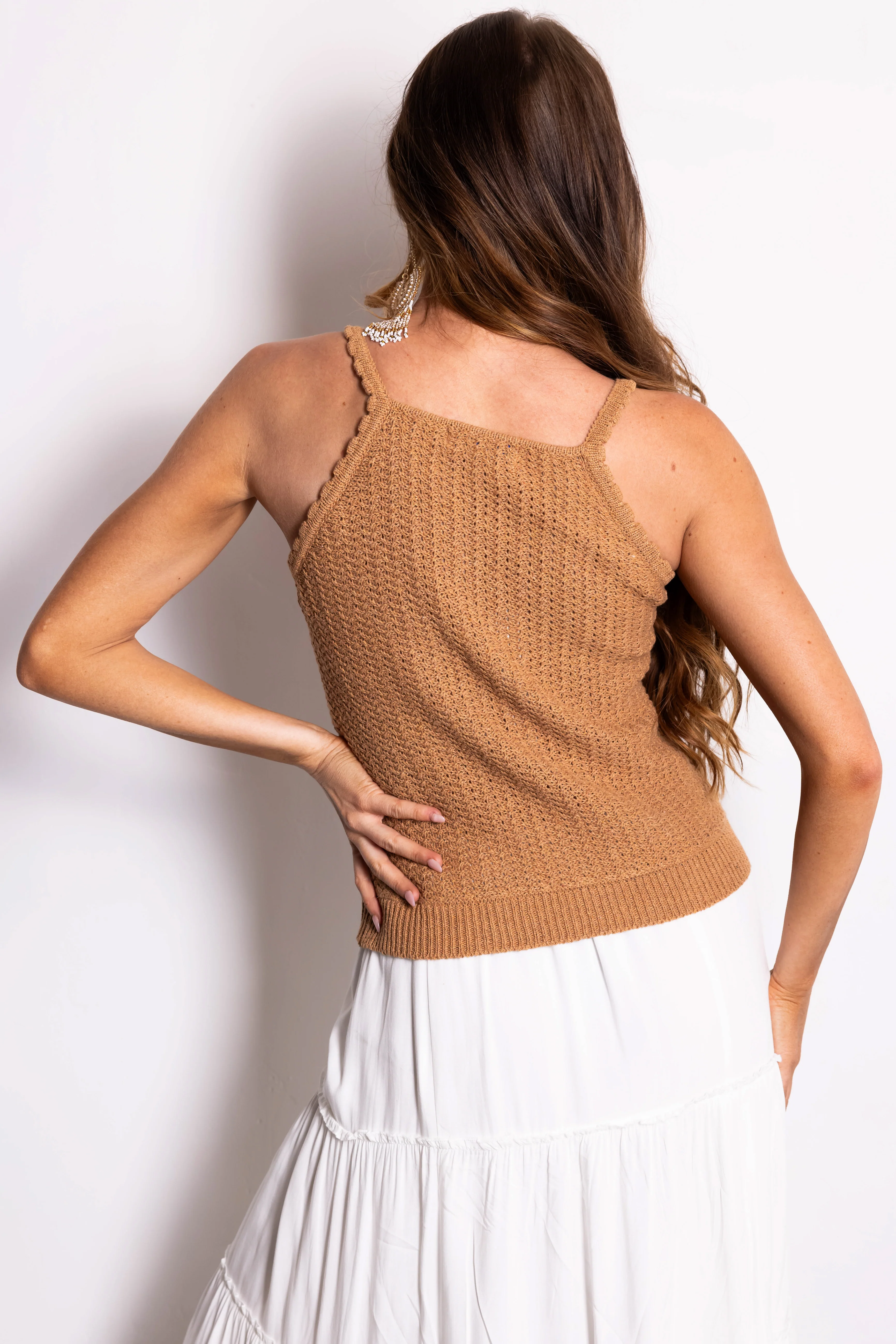 She+Sky Copper Scalloped Trim Crochet Tank Top - Image 6