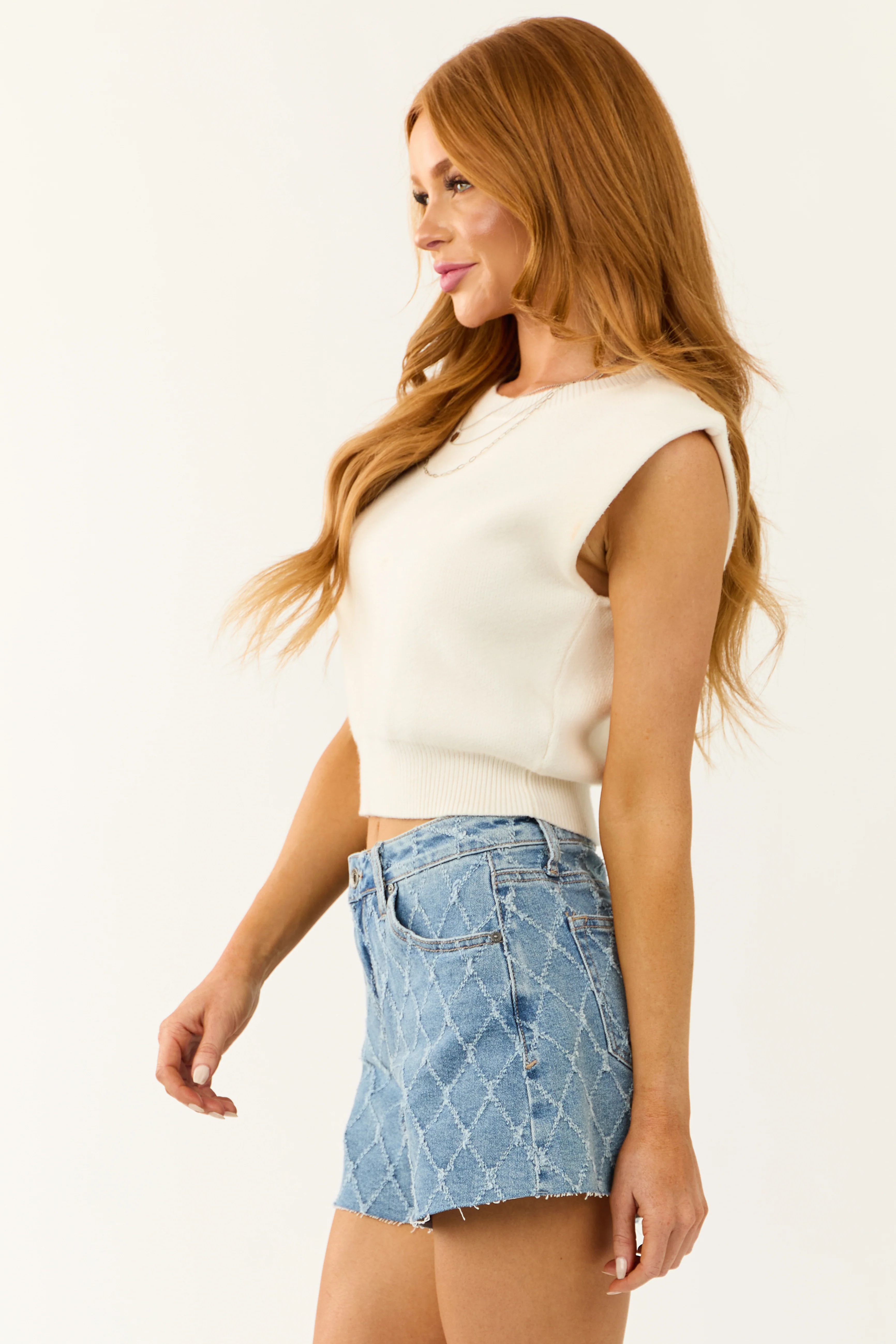She+Sky Ivory Sleeveless Cropped Soft Sweater - Image 4
