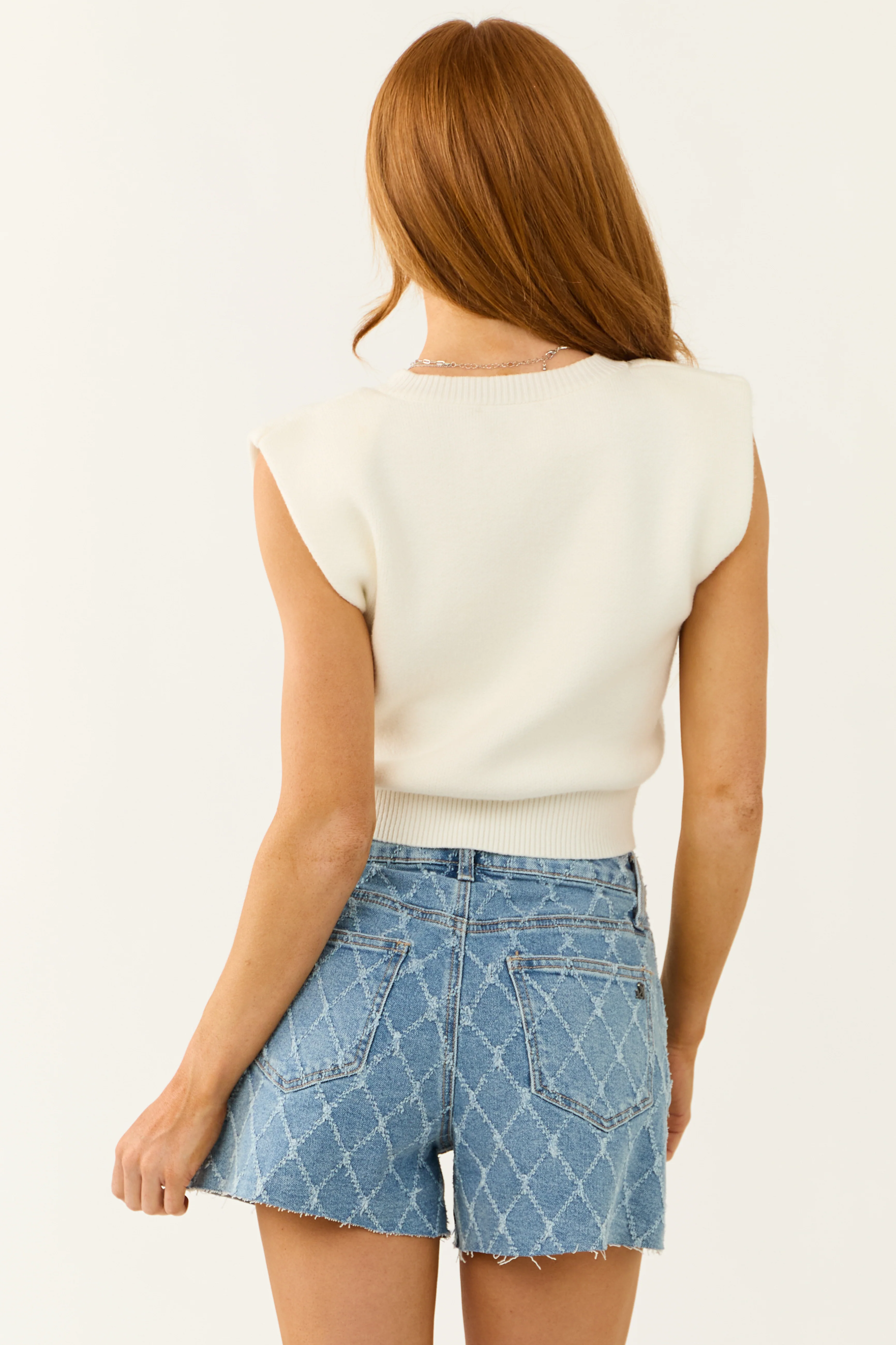 She+Sky Ivory Sleeveless Cropped Soft Sweater - Image 5