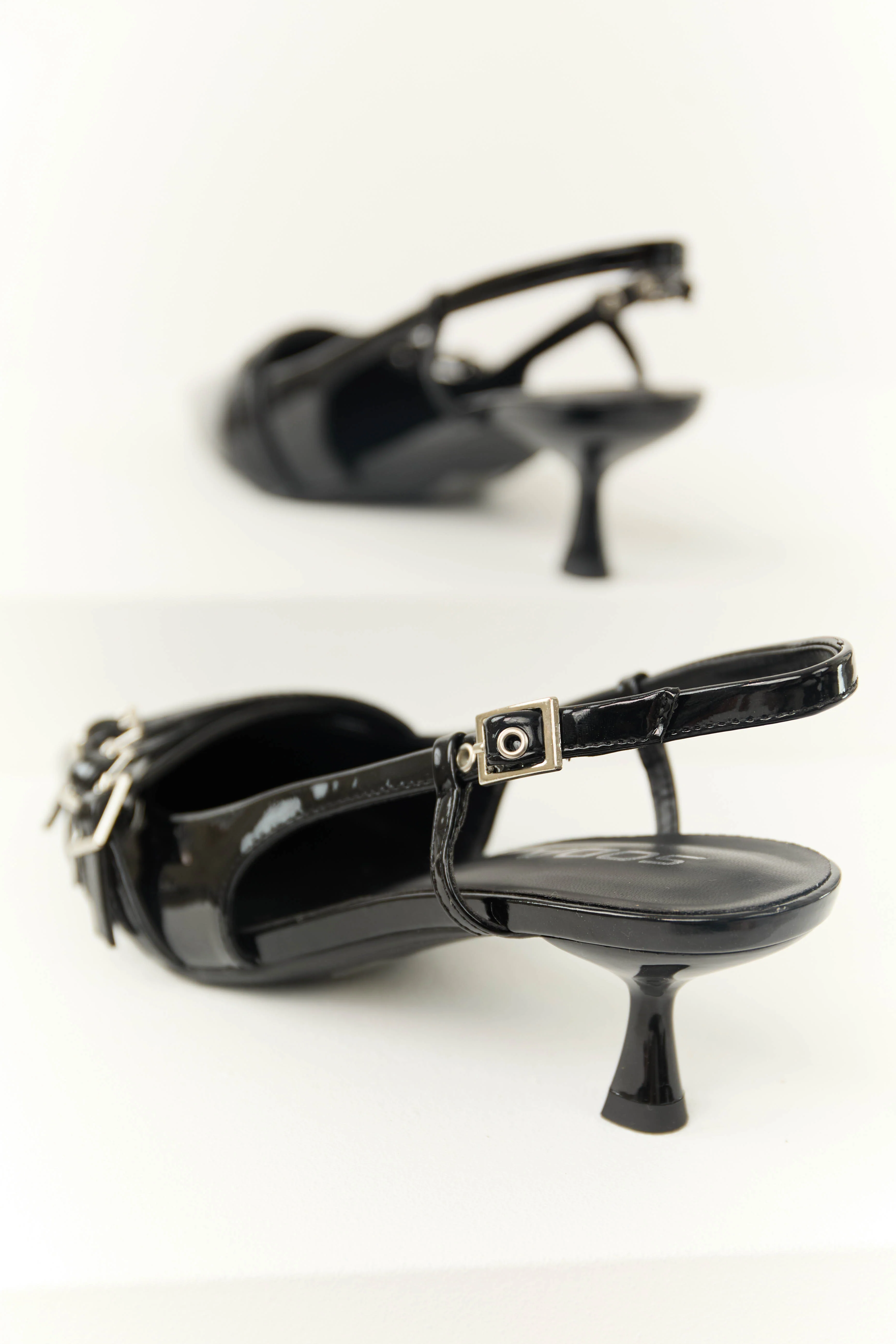 Shiny Black Pointed Toe Sling Back Heels - Image 4