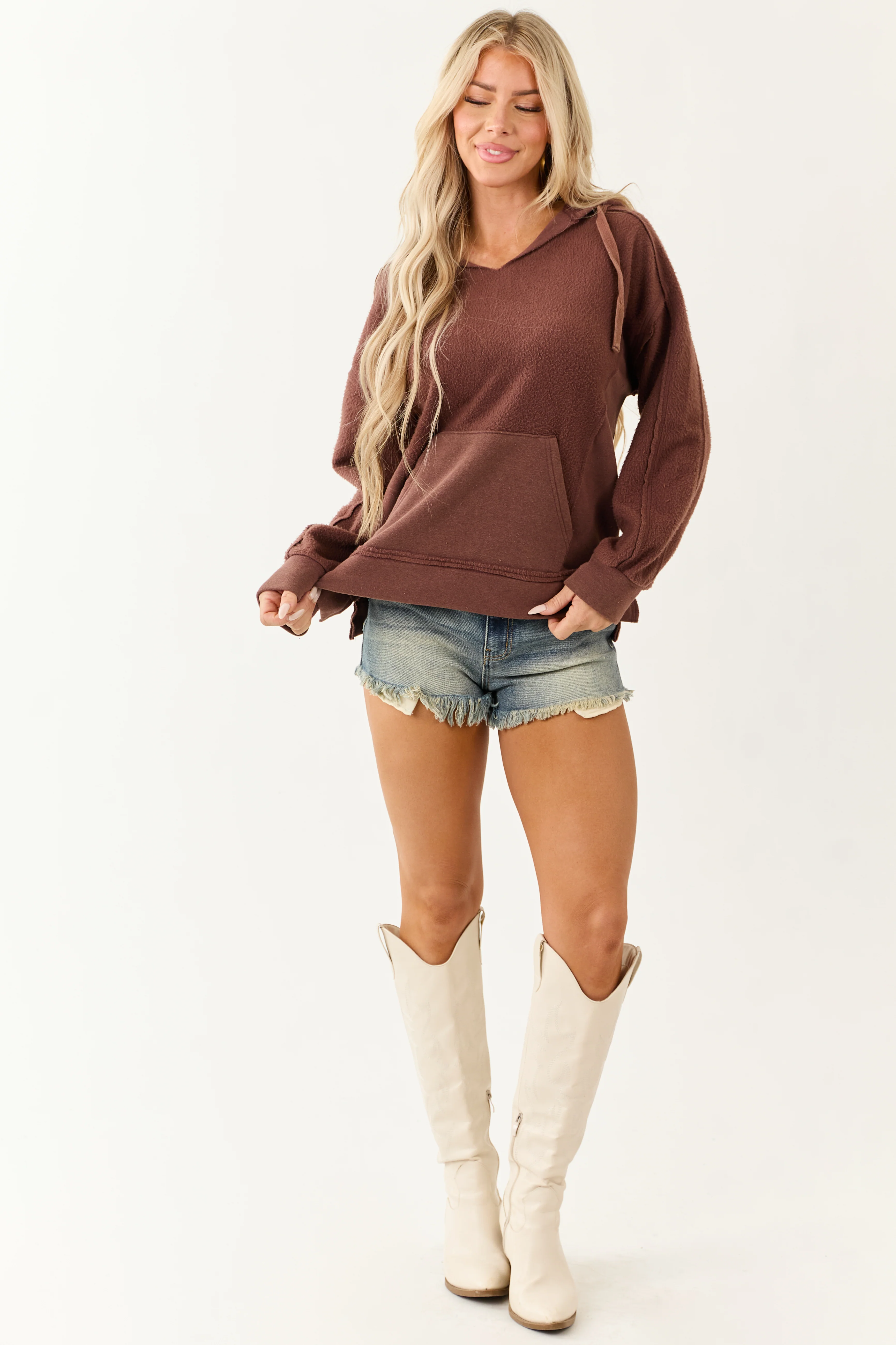 Sienna Long Sleeve Soft Textured Knit Hoodie - Image 2