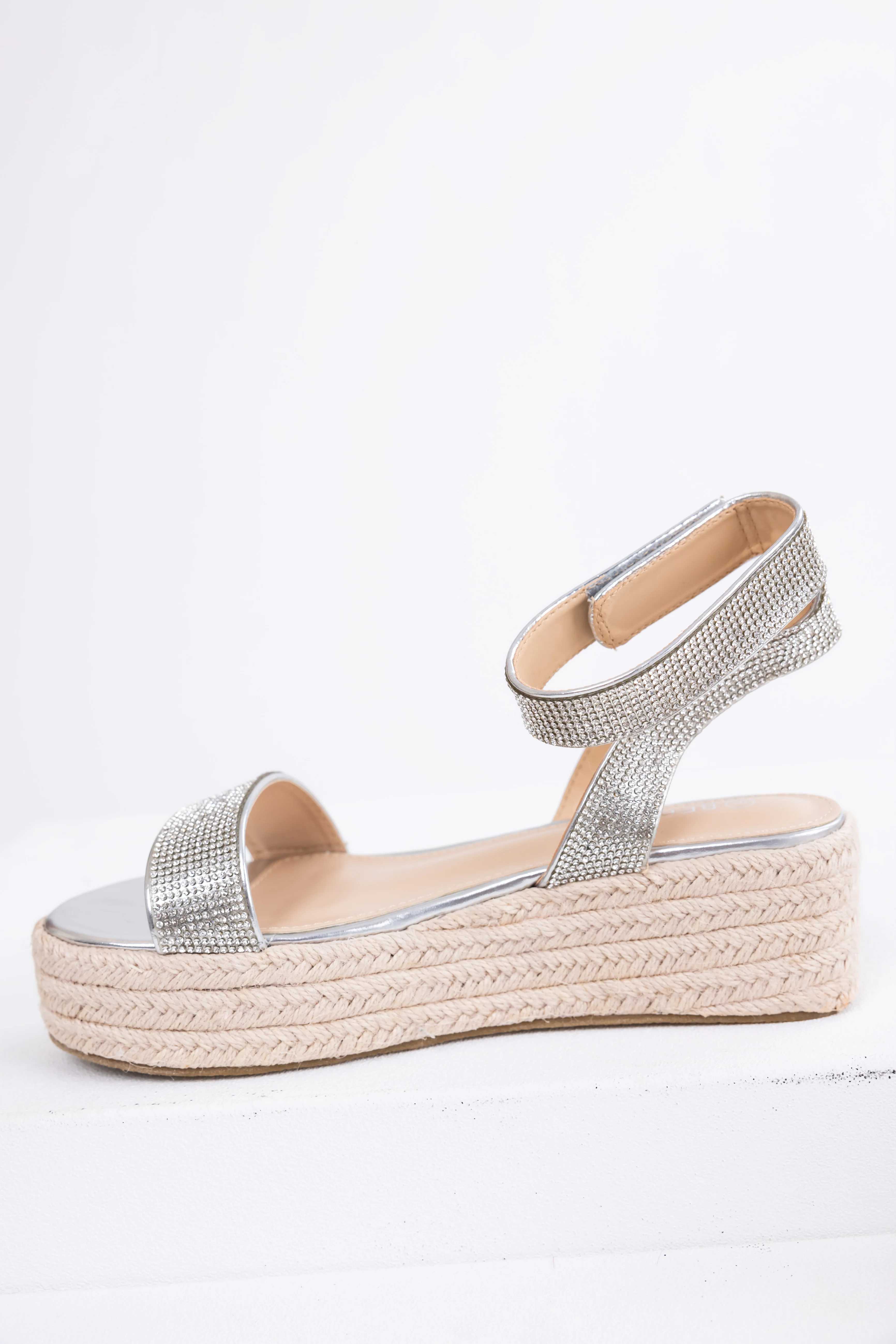 Silver Rhinestone Espadrille Platform Sandals - Image 3