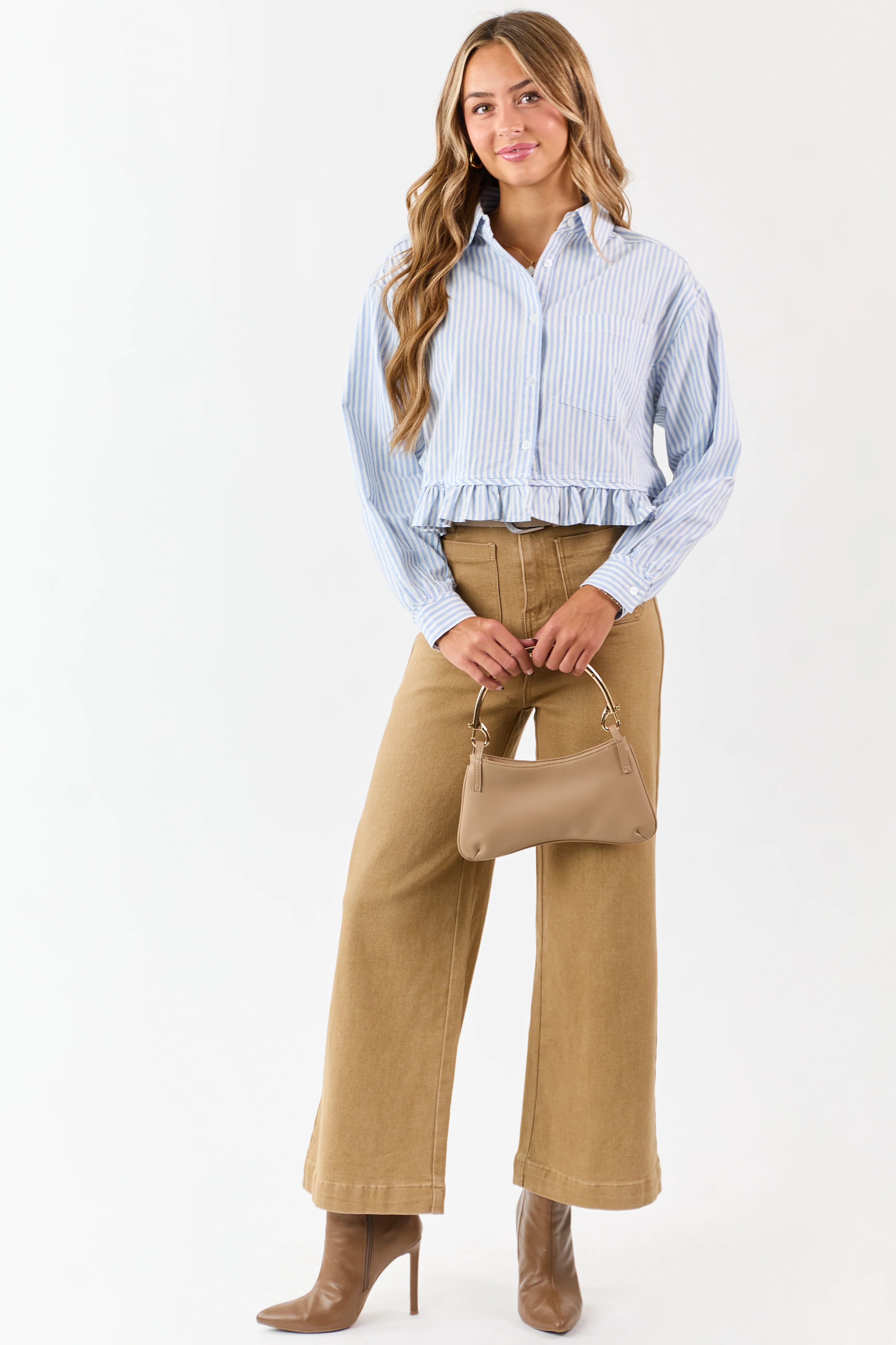 Sky Blue and White Striped Cotton Button Up Top - Image 3